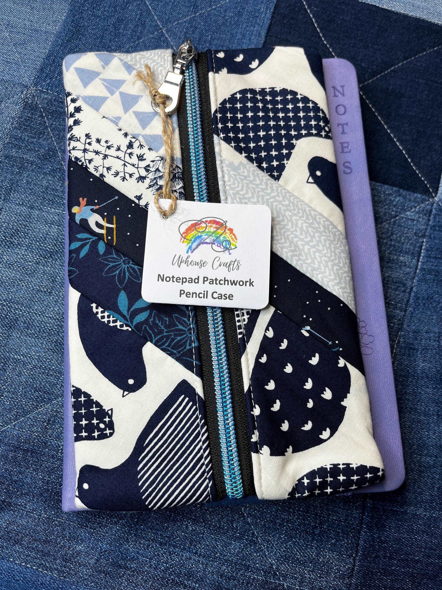 Blue White Patchwork Notebook Pencil Case