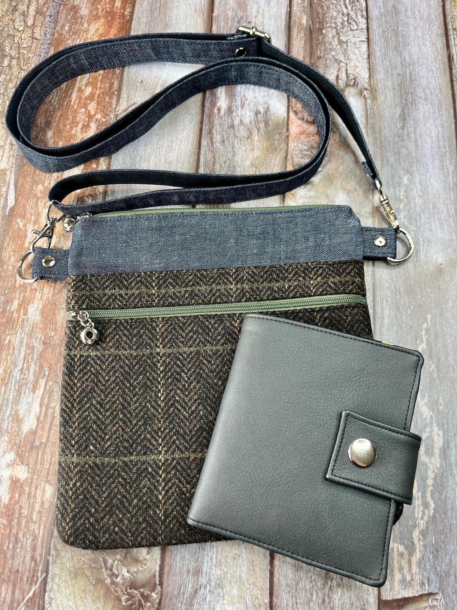 Brown Khaki Wool Tweed Crossbody Bag - Uphouse Crafts