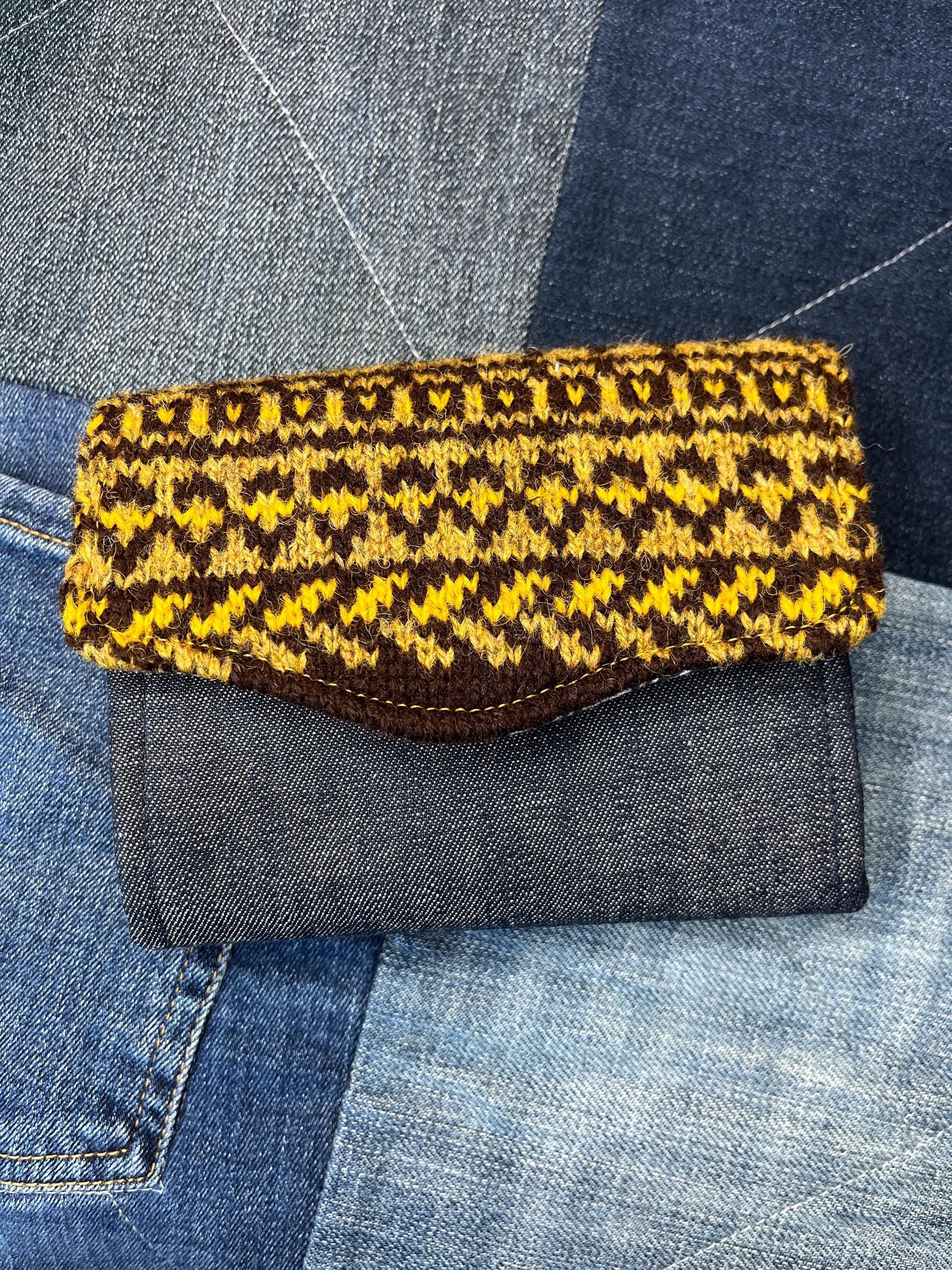 Hand knitted Fair Isle Purse Clutch | Brown Mustard