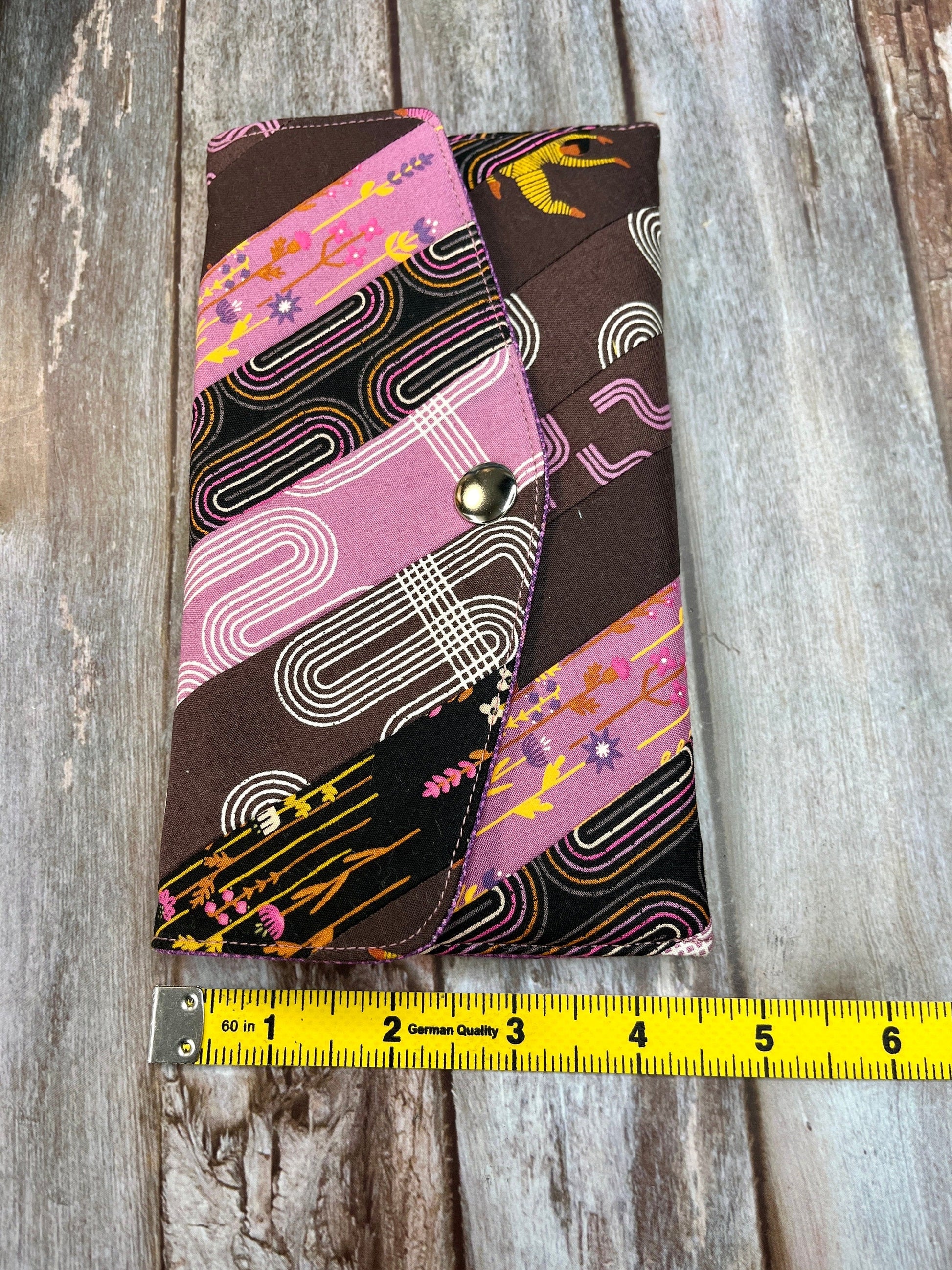 Brown Pink Slim Purse | Patchwork Purse | Phone Clutch Wallet - Uphouse Crafts