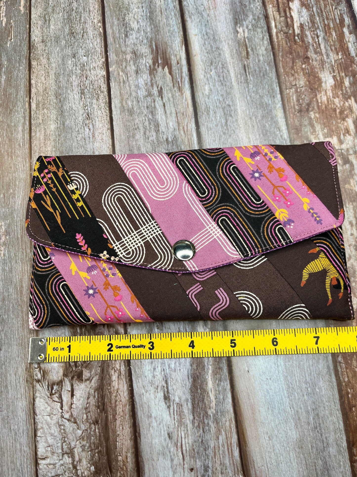 Brown Pink Slim Purse | Patchwork Purse | Phone Clutch Wallet - Uphouse Crafts