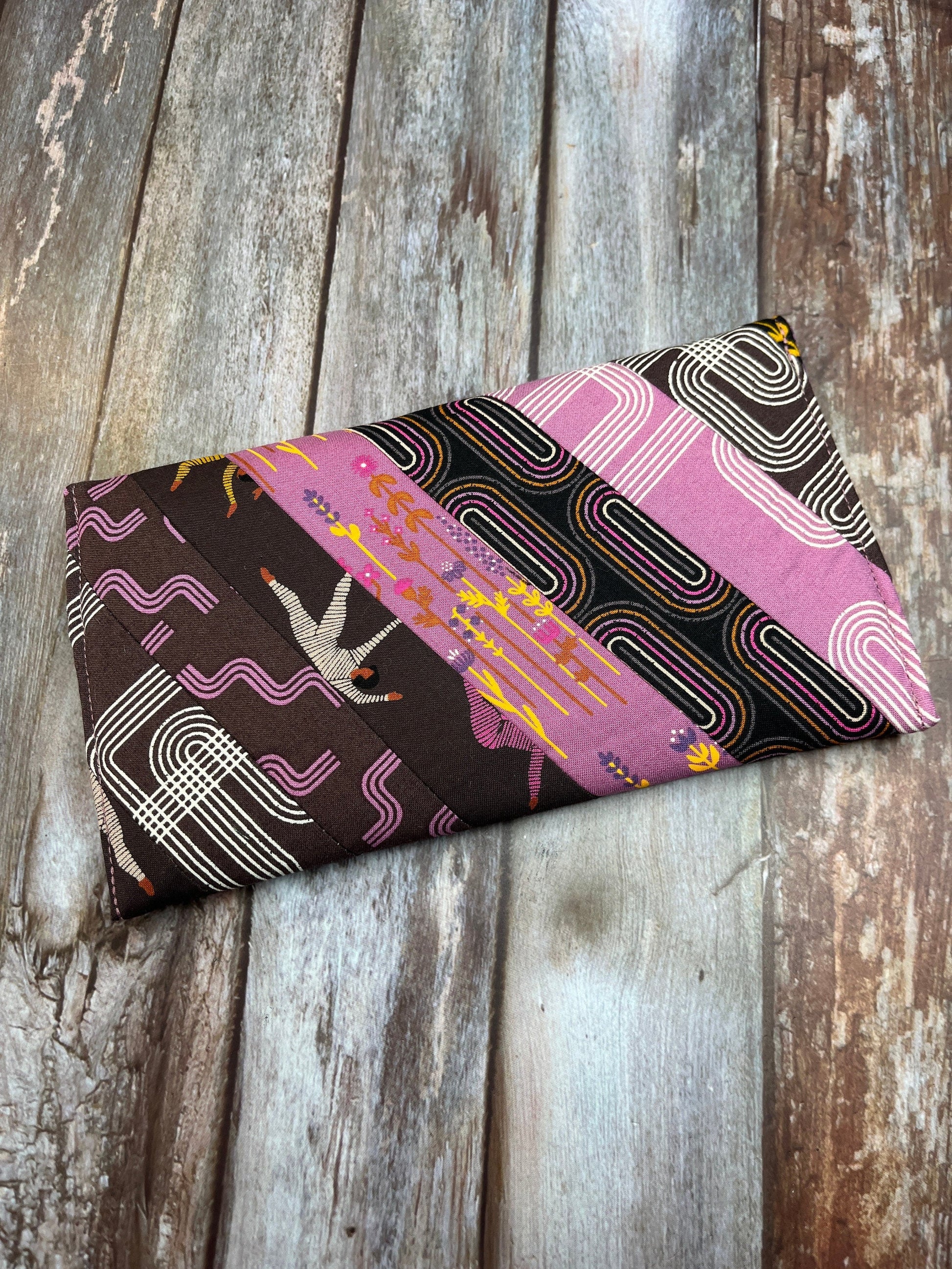 Brown Pink Slim Purse | Patchwork Purse | Phone Clutch Wallet - Uphouse Crafts