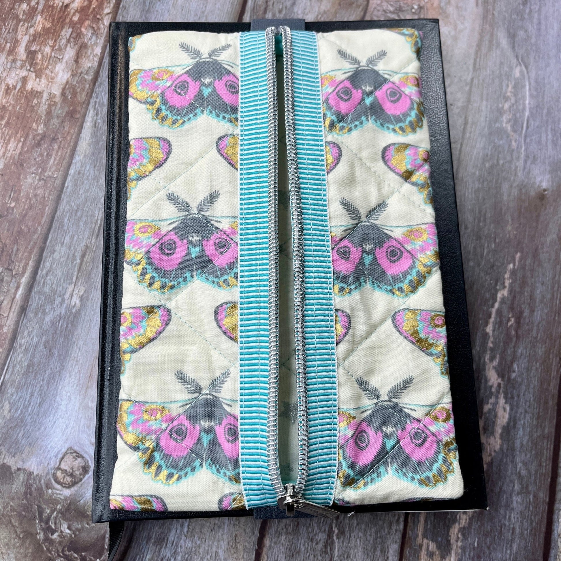 Cream Lilac Butterfly Patchwork Notebook Pencil Case, A5 Journal Zip Case, Bookmark - Uphouse Crafts