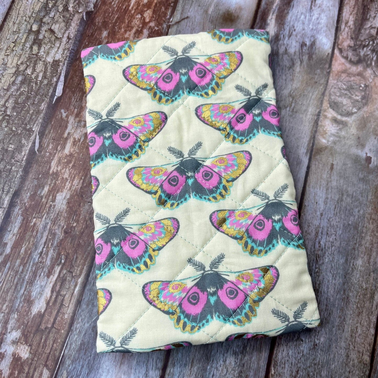 Cream Lilac Butterfly Patchwork Notebook Pencil Case, A5 Journal Zip Case, Bookmark - Uphouse Crafts