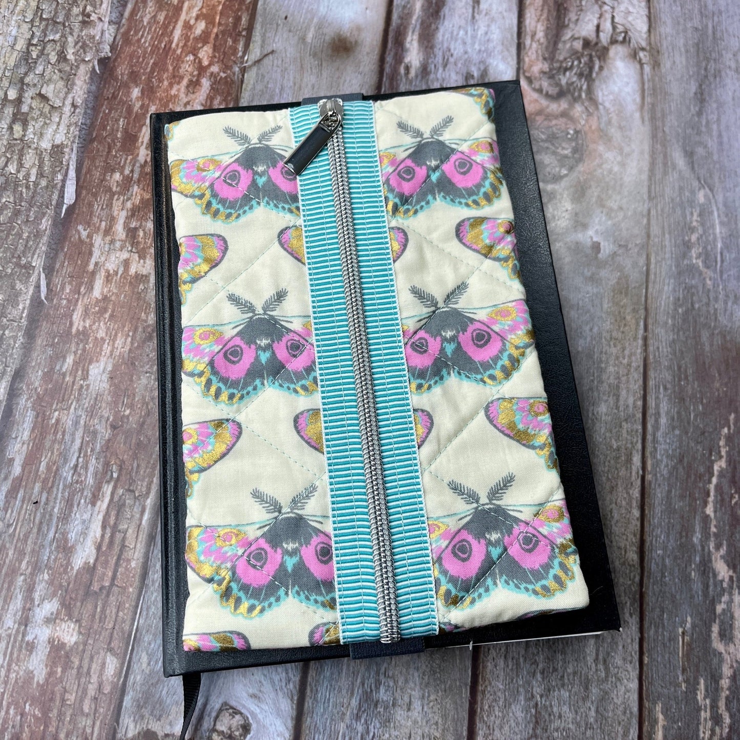 Cream Lilac Butterfly Patchwork Notebook Pencil Case, A5 Journal Zip Case, Bookmark - Uphouse Crafts