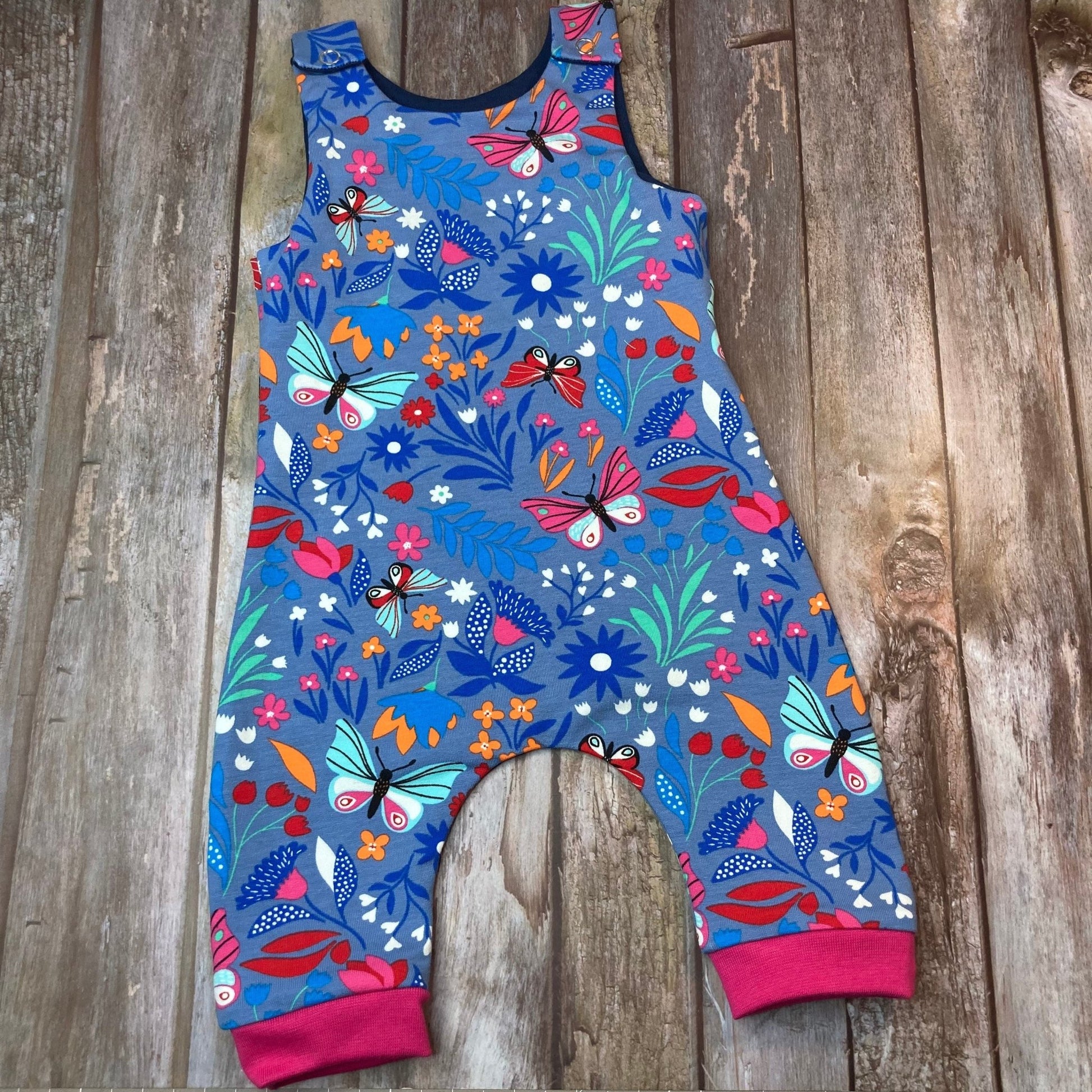 Denim Blue Butterfly dungarees Romper 0 - 3 months - Uphouse Crafts