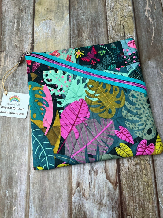 Diagonal Zip Pouch - Jungle Patchwork