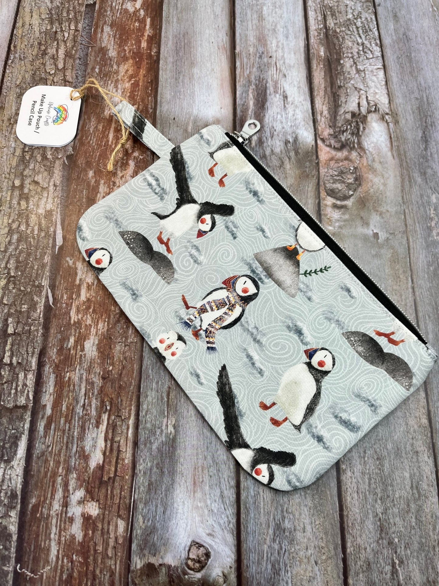 Fair Isle Puffin Makeup Bag Pencil Case - Uphouse Crafts