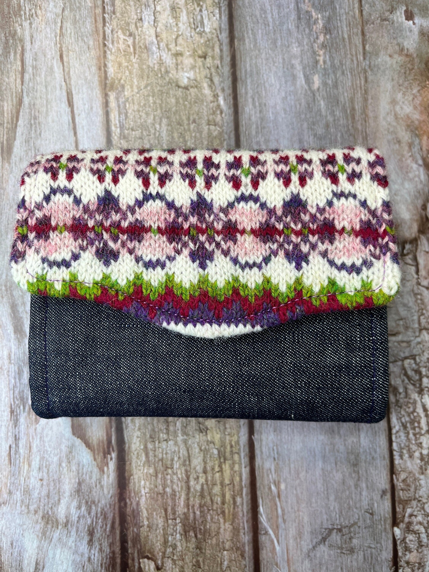 Fair Isle Purse | Pink Purple Green Wool - Uphouse Crafts