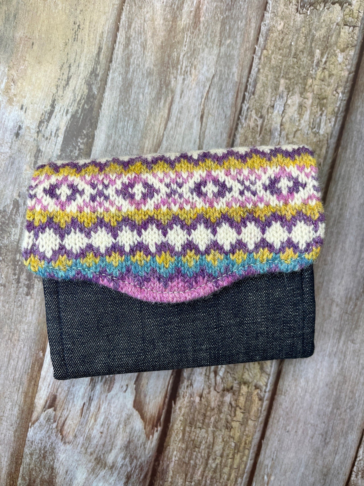 Fair Isle Purse | Shetland Sunrise Wool and Denim - Uphouse Crafts