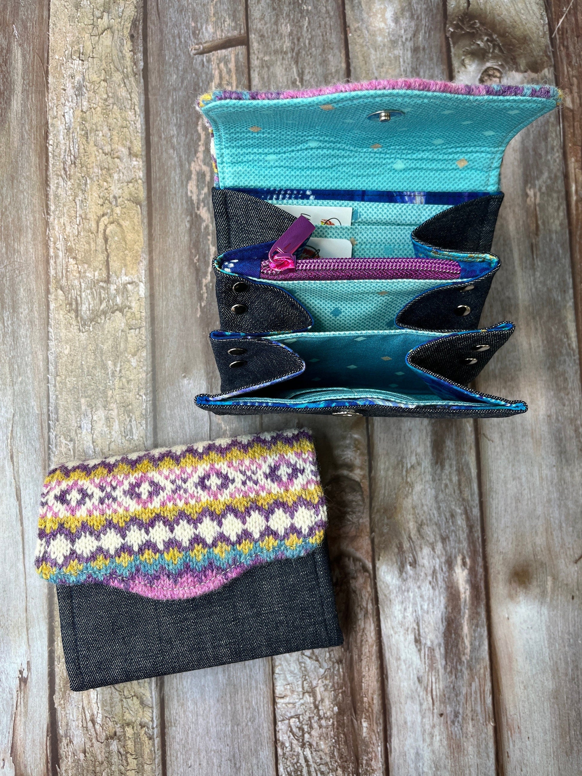 Fair Isle Purse | Shetland Sunrise Wool and Denim - Uphouse Crafts