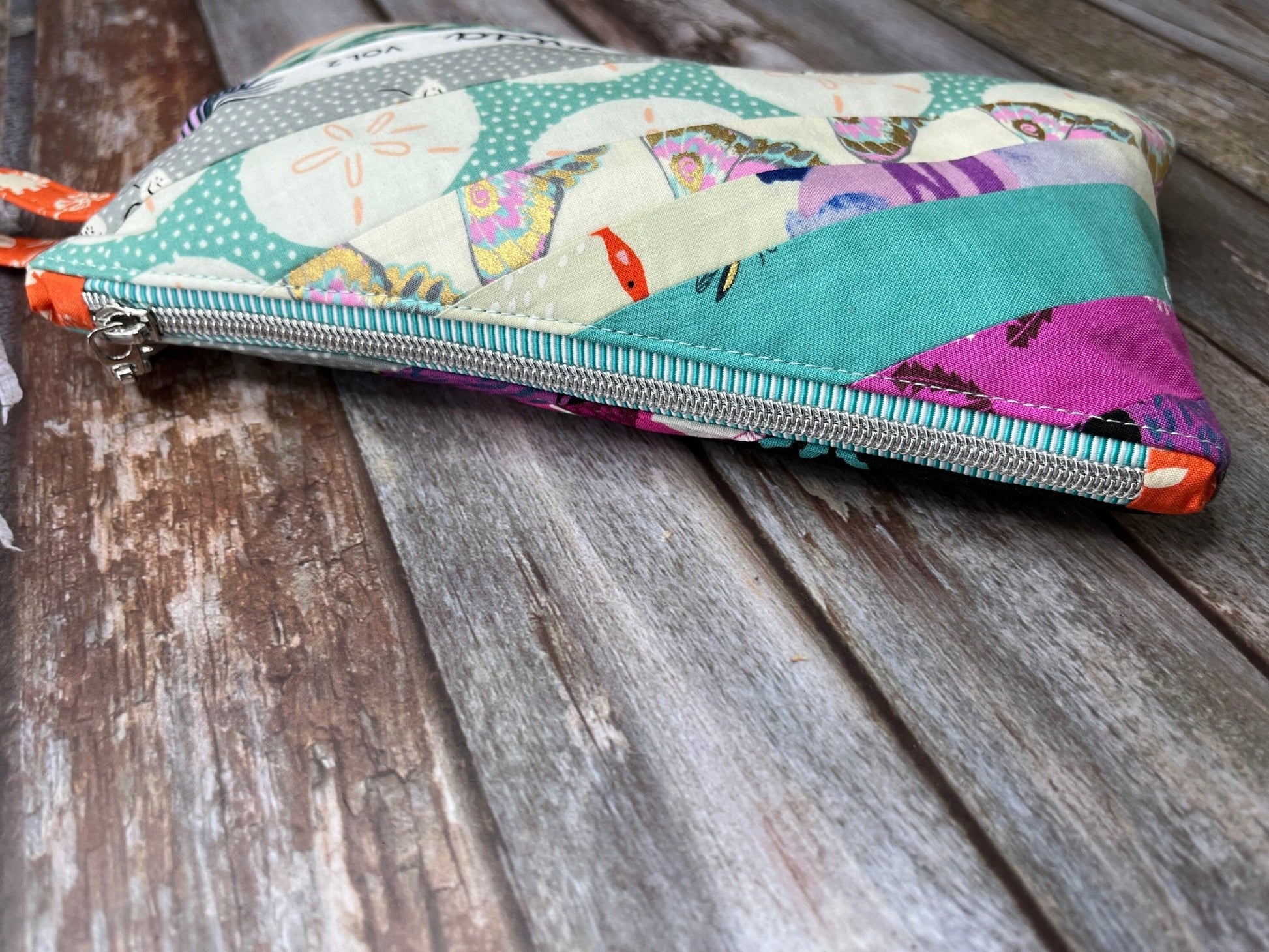 Florida Pink Mushroom Quilted Patchwork Zip Pouch - Uphouse Crafts