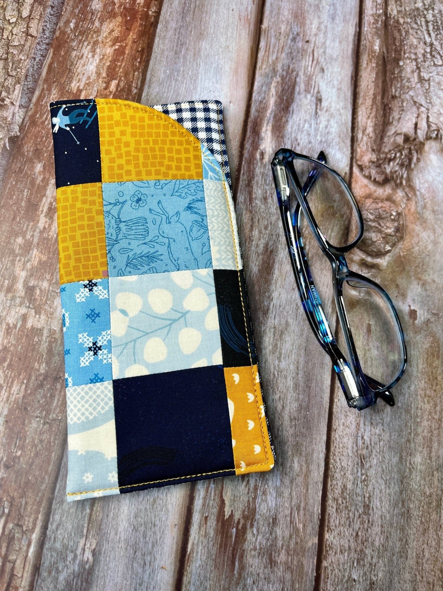 Glasses Case | Mustard Blue Cream Patchwork