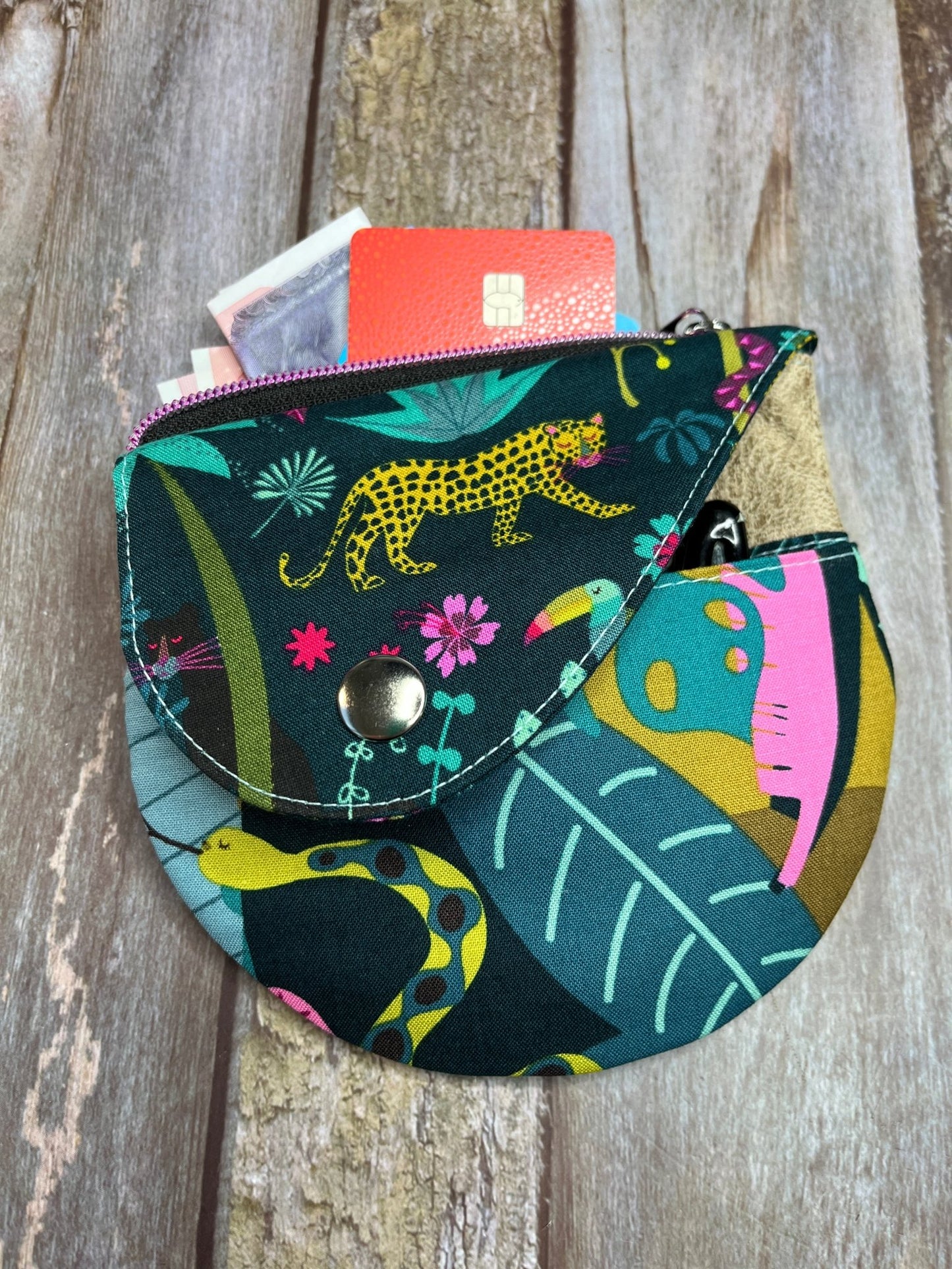 Green Rainforest Patchwork Round Wing Zip Purse - Uphouse Crafts