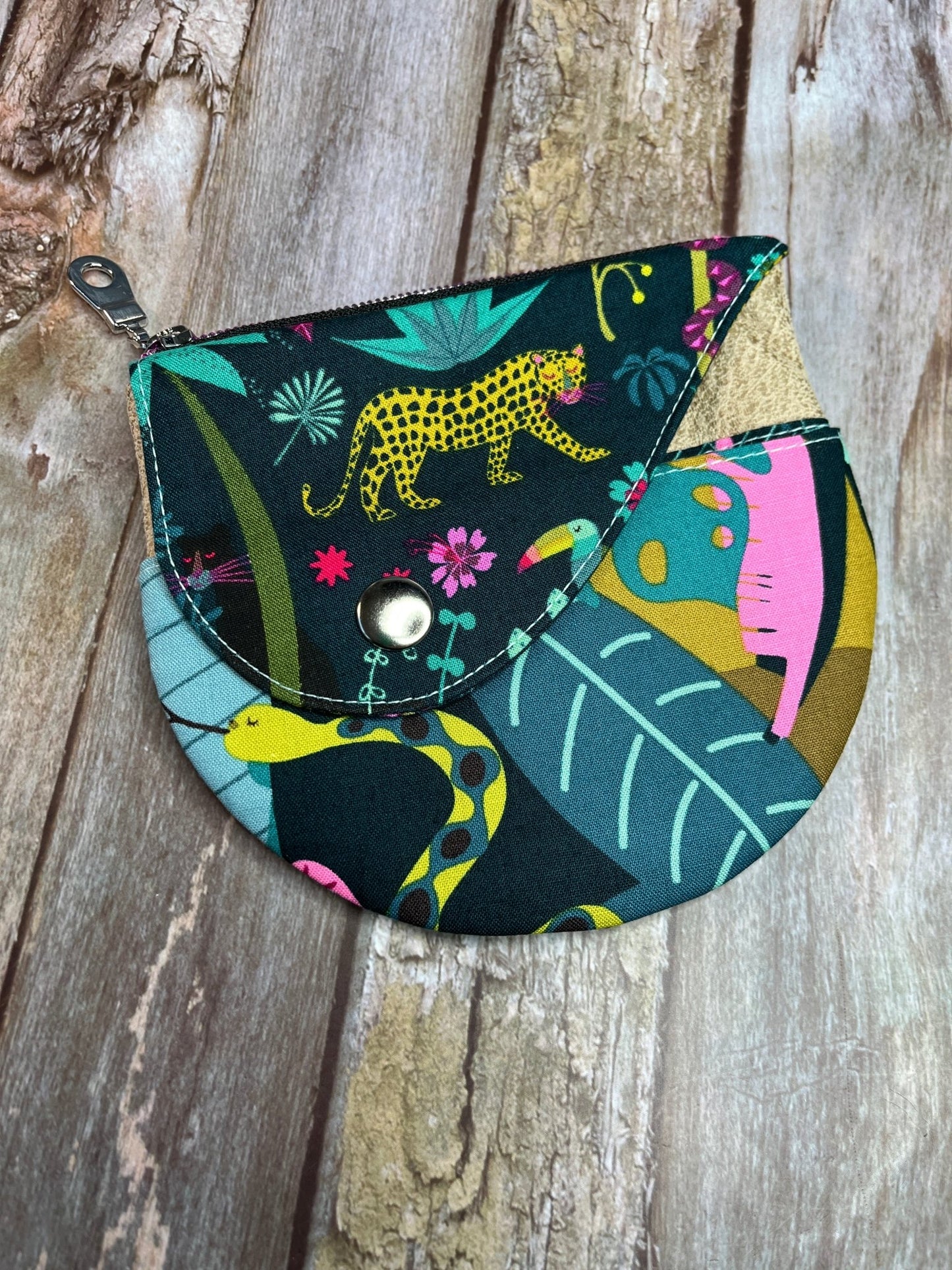 Green Rainforest Patchwork Round Wing Zip Purse - Uphouse Crafts