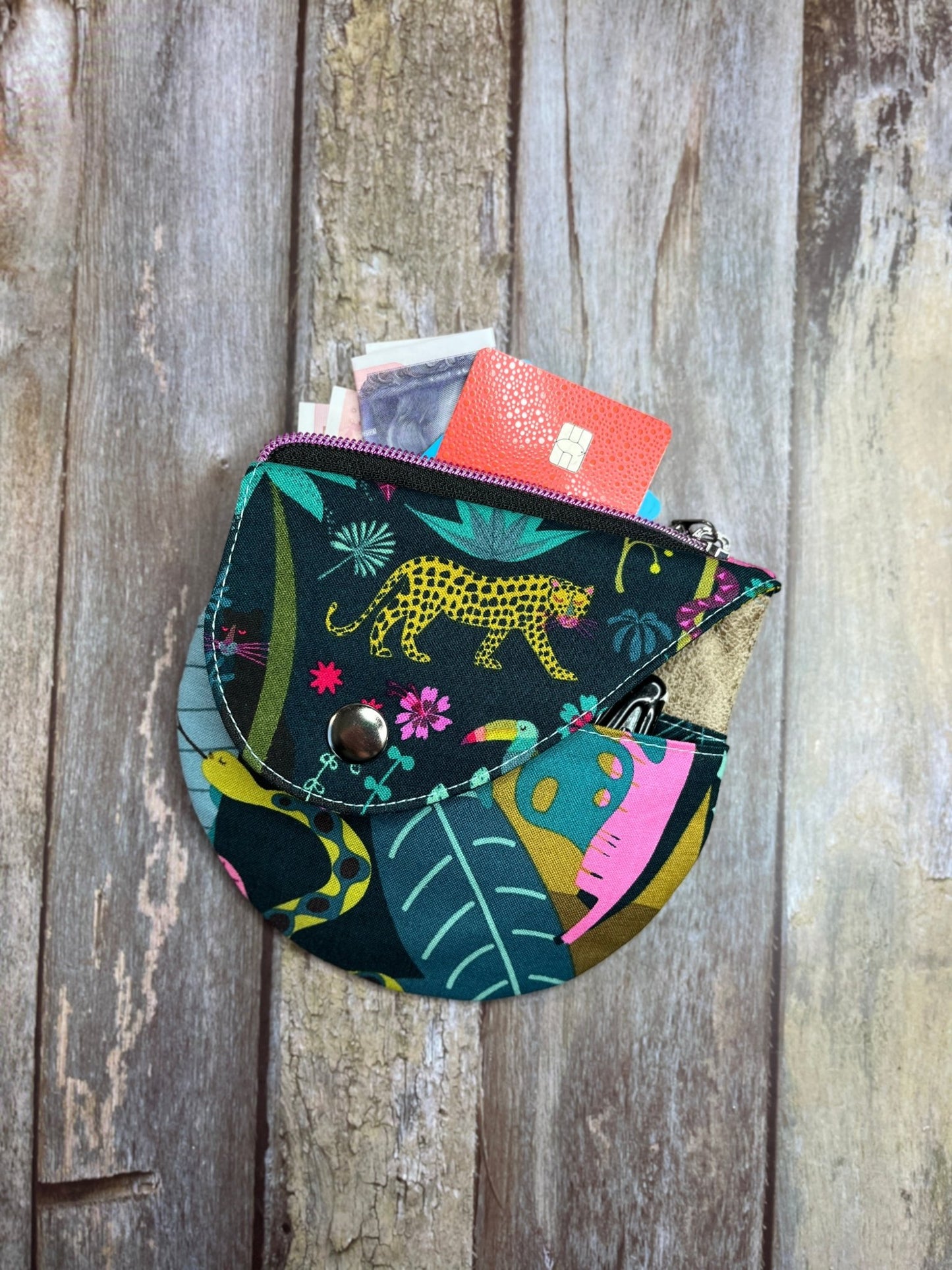 Green Rainforest Patchwork Round Wing Zip Purse - Uphouse Crafts