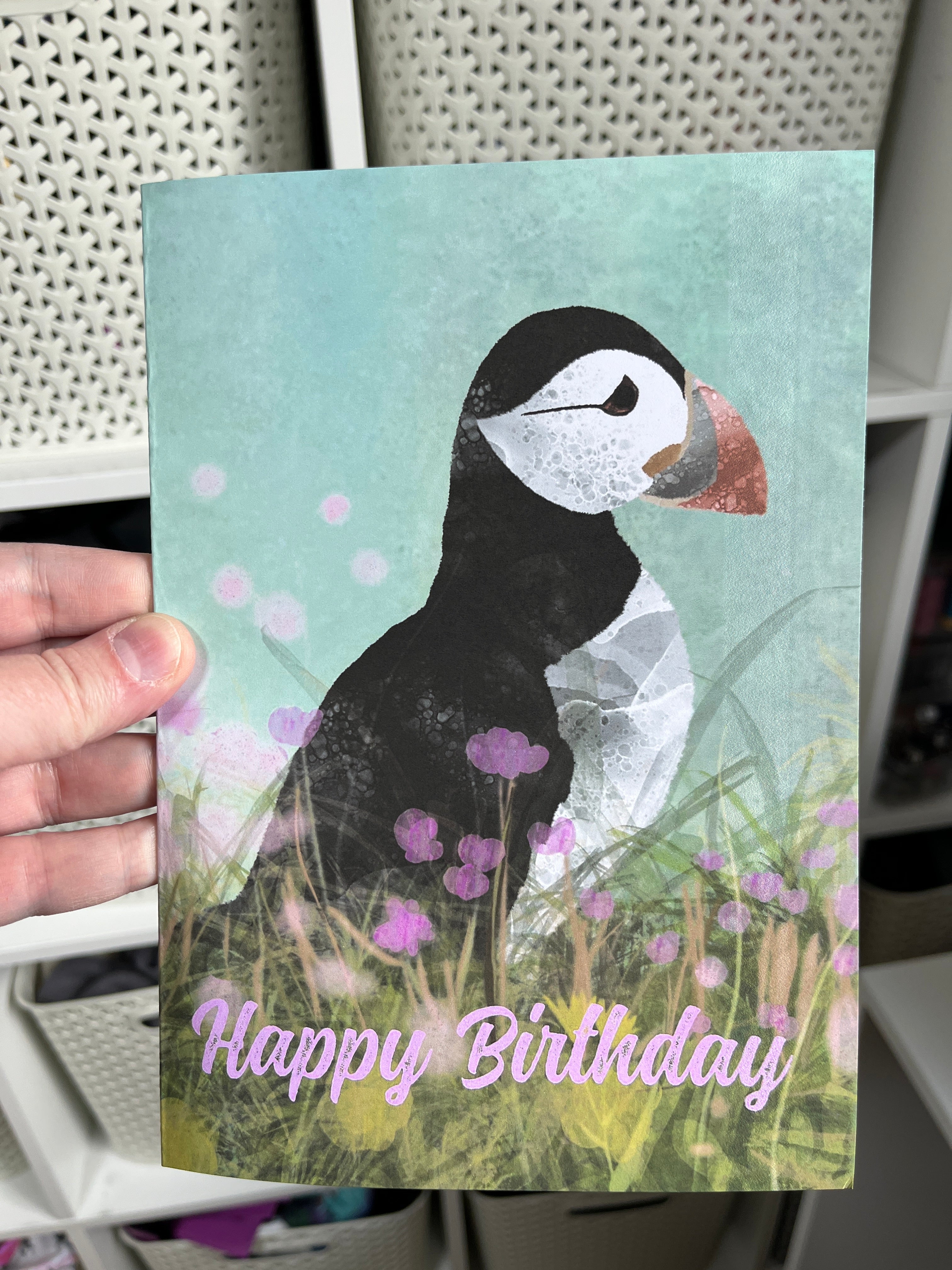 Greetings Card | Aqua Puffin - Personalised Birthday Card, Anniversary Card, Valentines Card - Uphouse Crafts