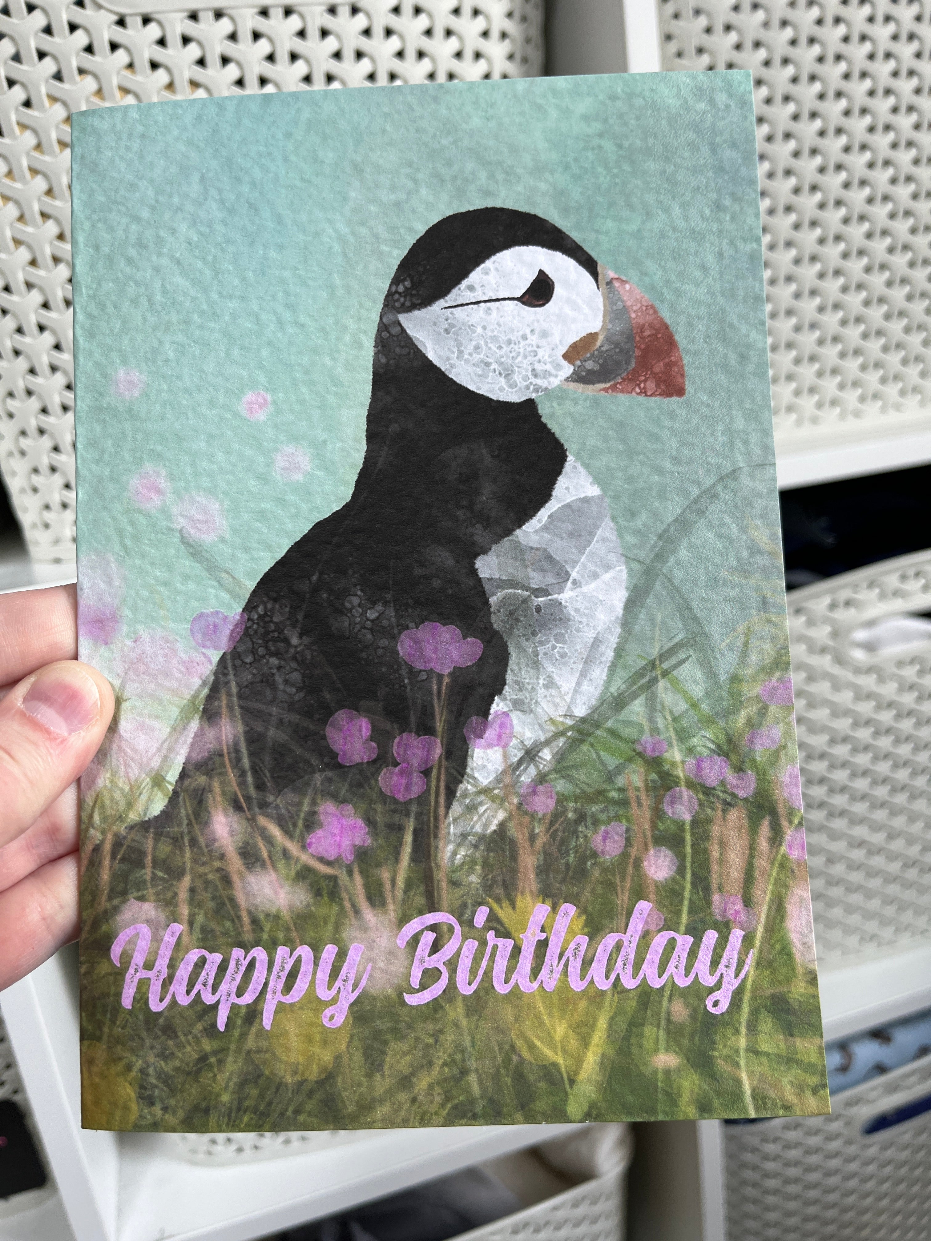 Greetings Card | Aqua Puffin - Personalised Birthday Card, Anniversary Card, Valentines Card - Uphouse Crafts