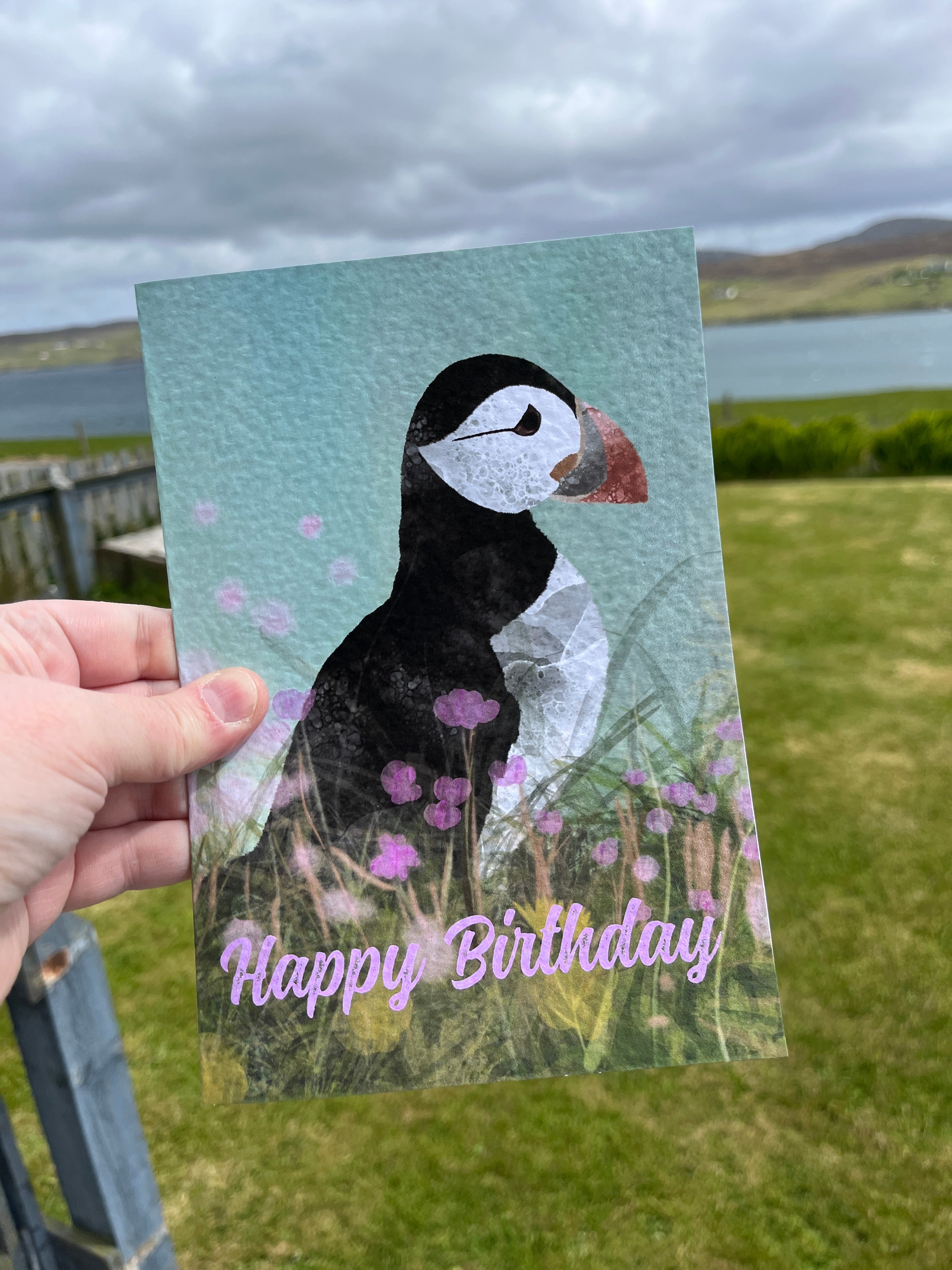 Greetings Card | Aqua Puffin - Personalised Birthday Card, Anniversary Card, Valentines Card - Uphouse Crafts