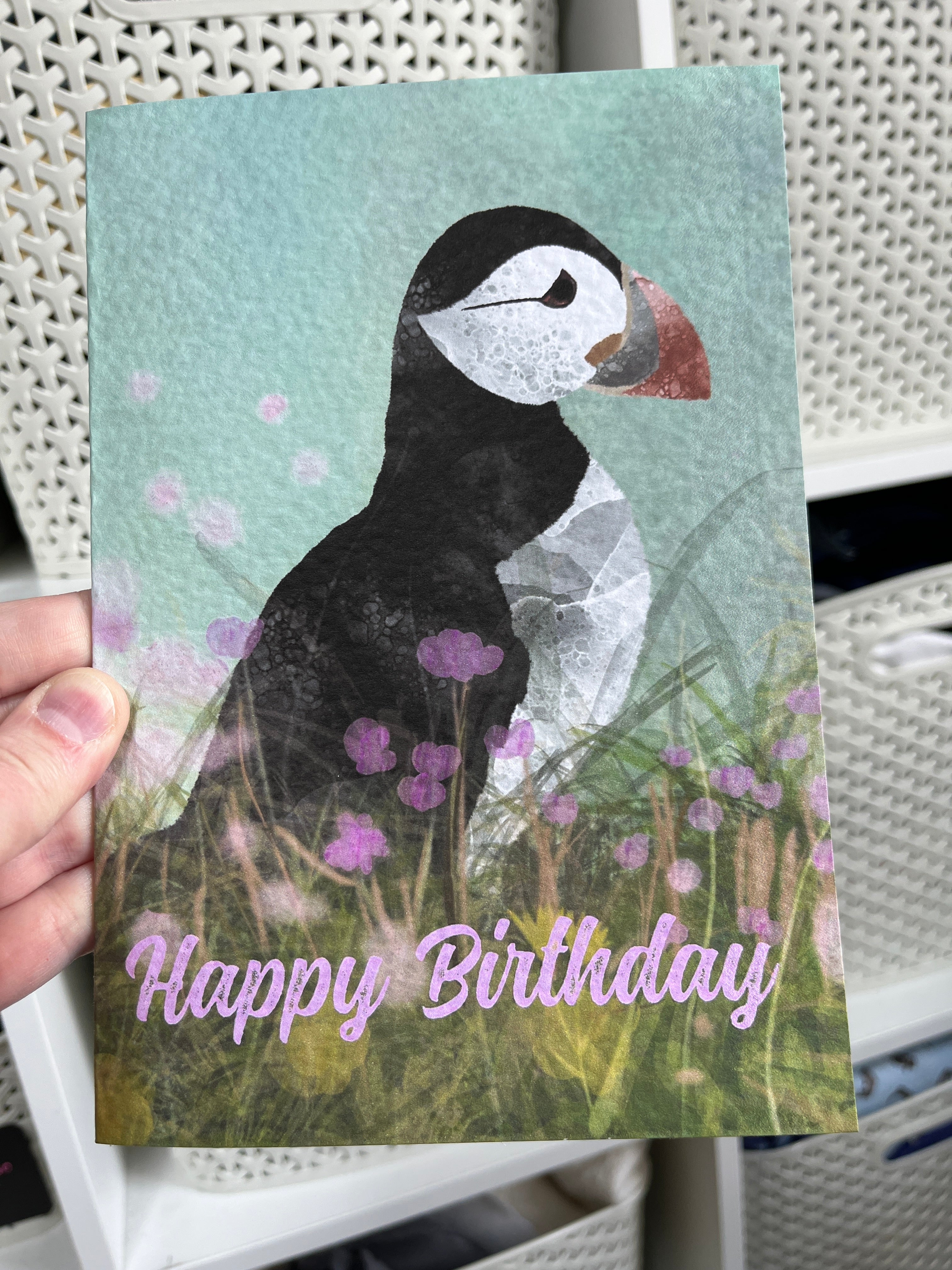 Greetings Card | Aqua Puffin - Personalised Birthday Card, Anniversary Card, Valentines Card - Uphouse Crafts