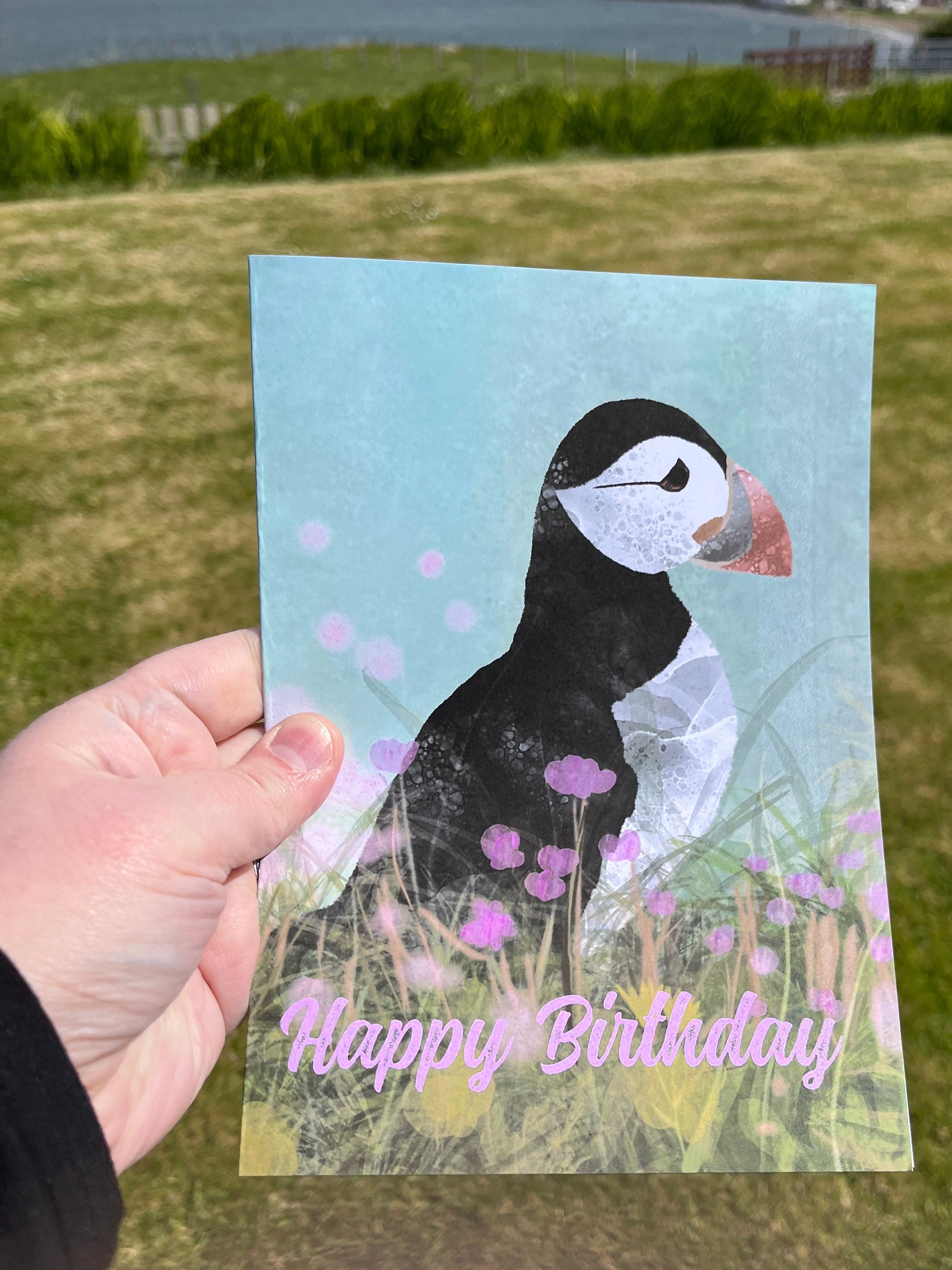 Greetings Card | Aqua Puffin - Personalised Birthday Card, Anniversary Card, Valentines Card - Uphouse Crafts