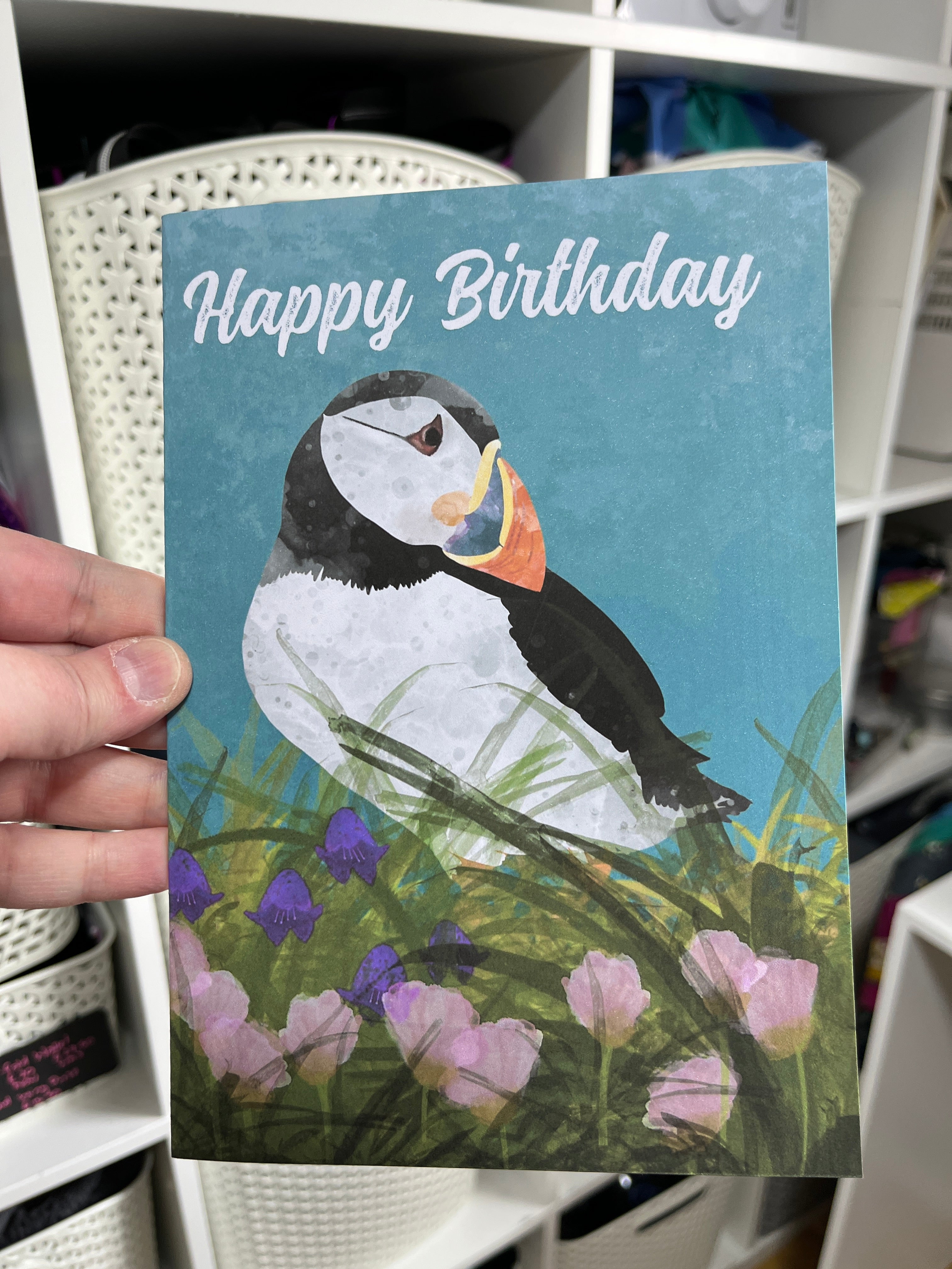 Greetings Card | Blue Bell Puffin - Personalised Birthday Card, Anniversary Card - Uphouse Crafts