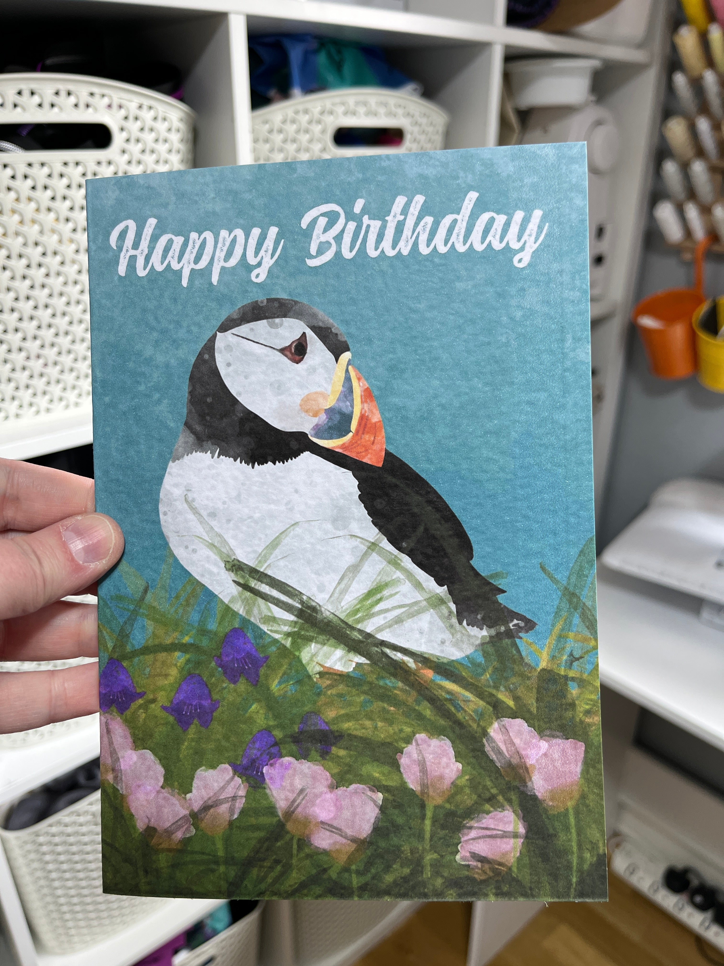 Greetings Card | Blue Bell Puffin - Personalised Birthday Card, Anniversary Card - Uphouse Crafts