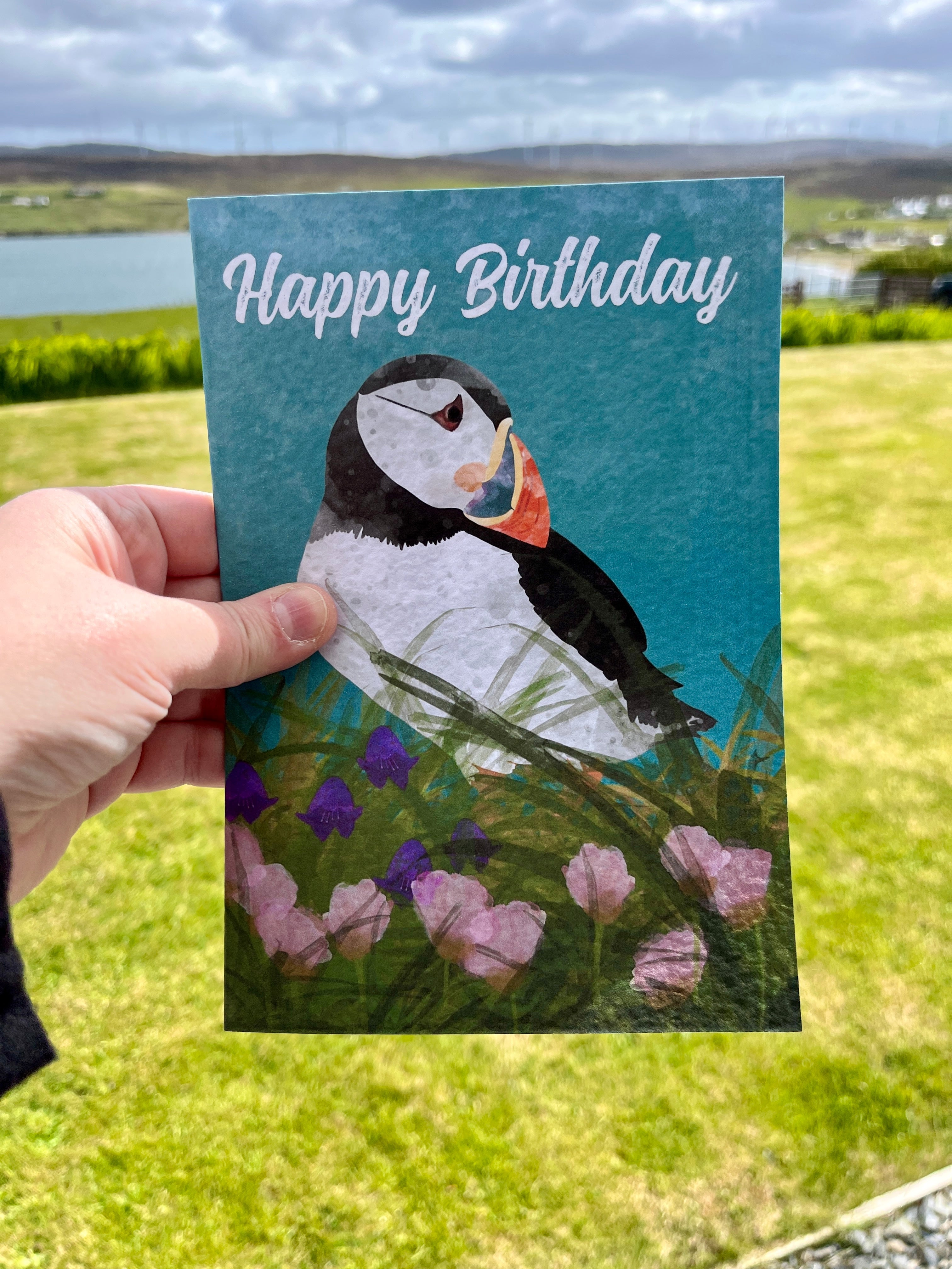 Greetings Card | Blue Bell Puffin - Personalised Birthday Card, Anniversary Card - Uphouse Crafts