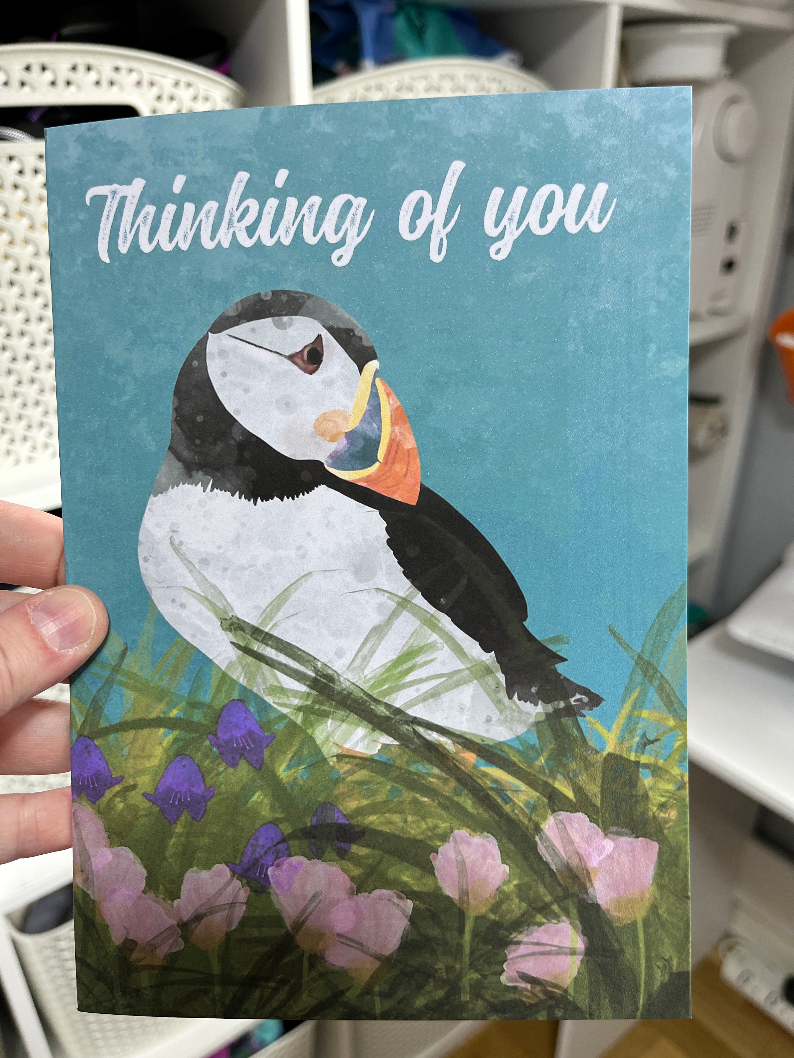 Greetings Card | Blue Bell Puffin - Personalised Birthday Card, Anniversary Card - Uphouse Crafts