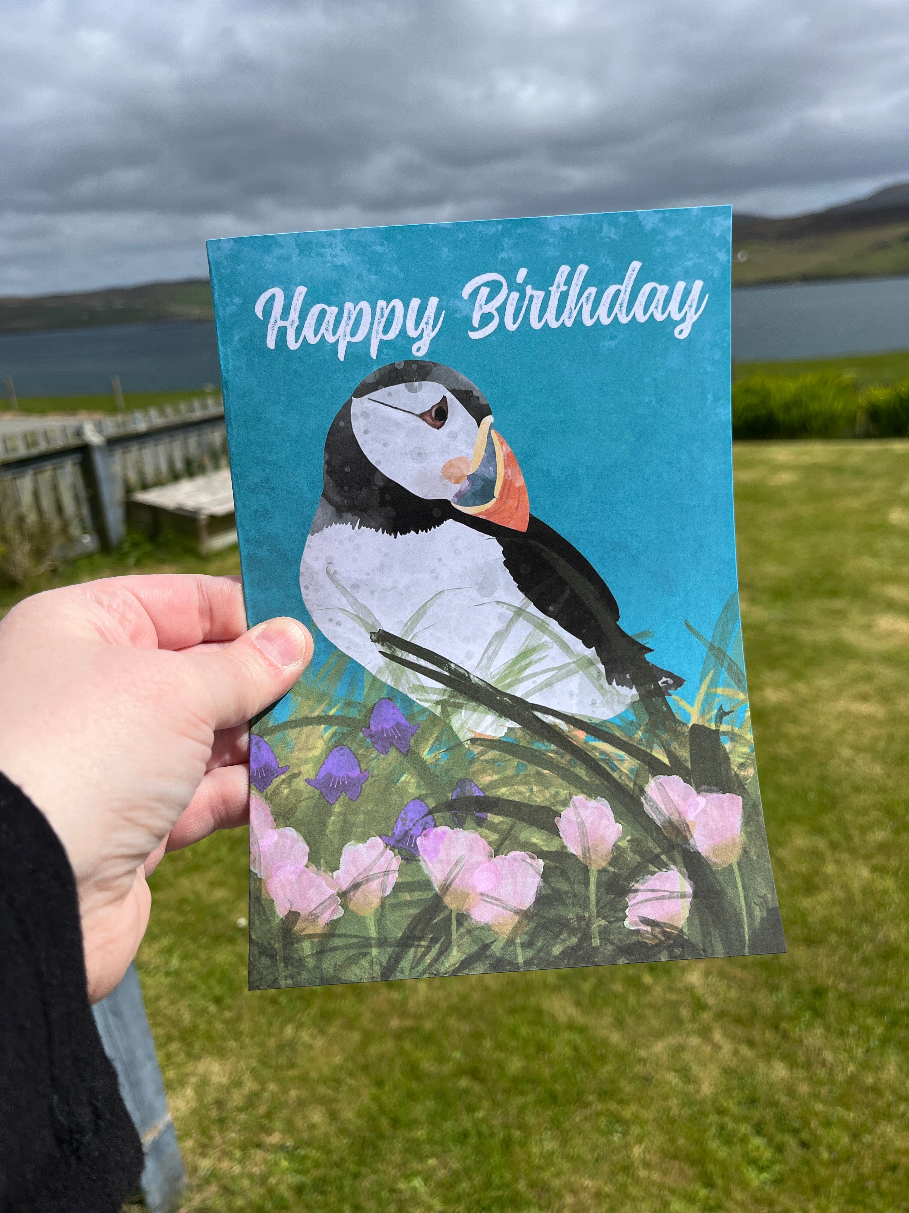 Greetings Card | Blue Bell Puffin - Personalised Birthday Card, Anniversary Card - Uphouse Crafts
