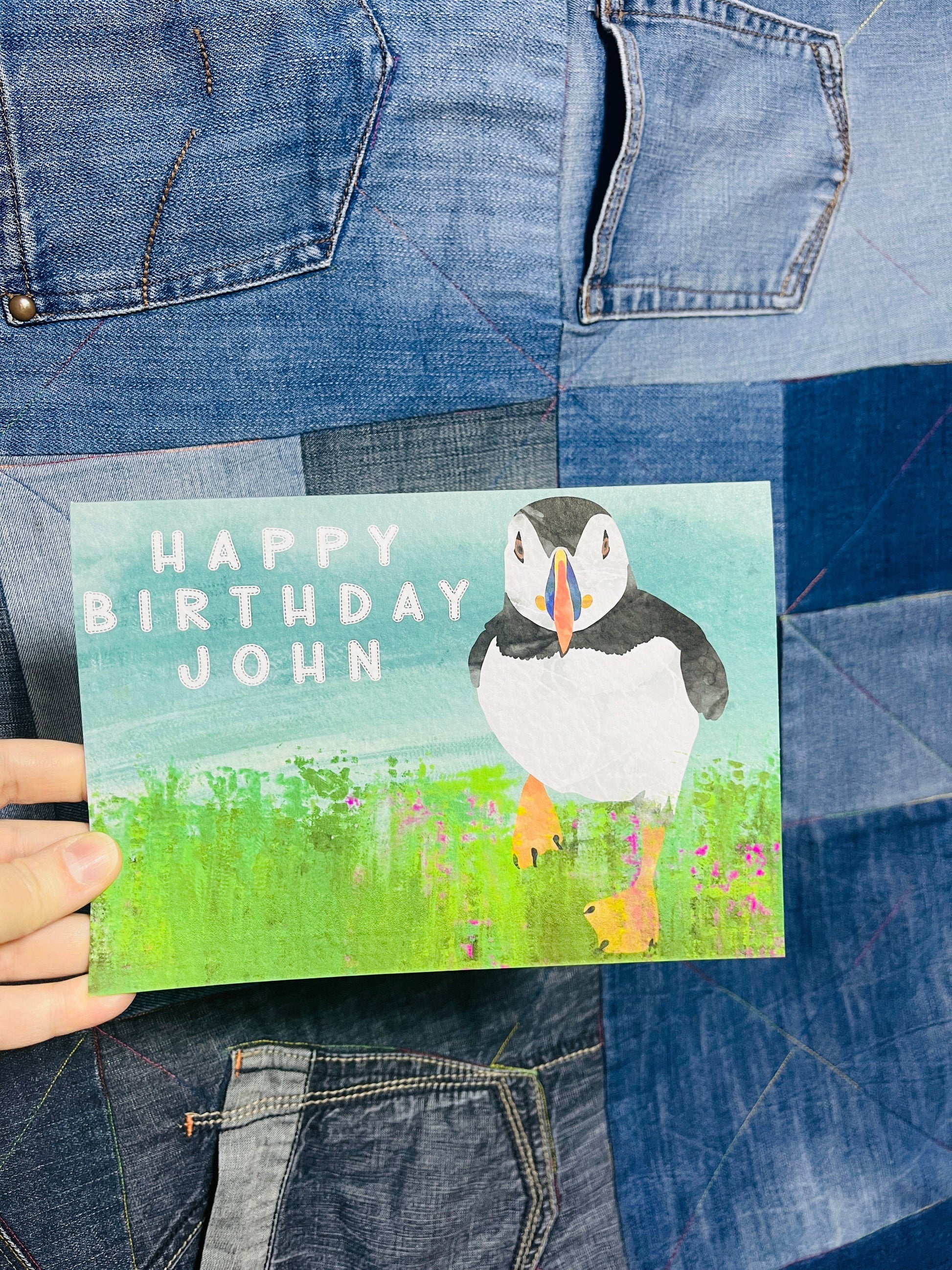 Greetings Card | Puffin Along - Personalised Birthday Card, Anniversary Card, Valentines Card