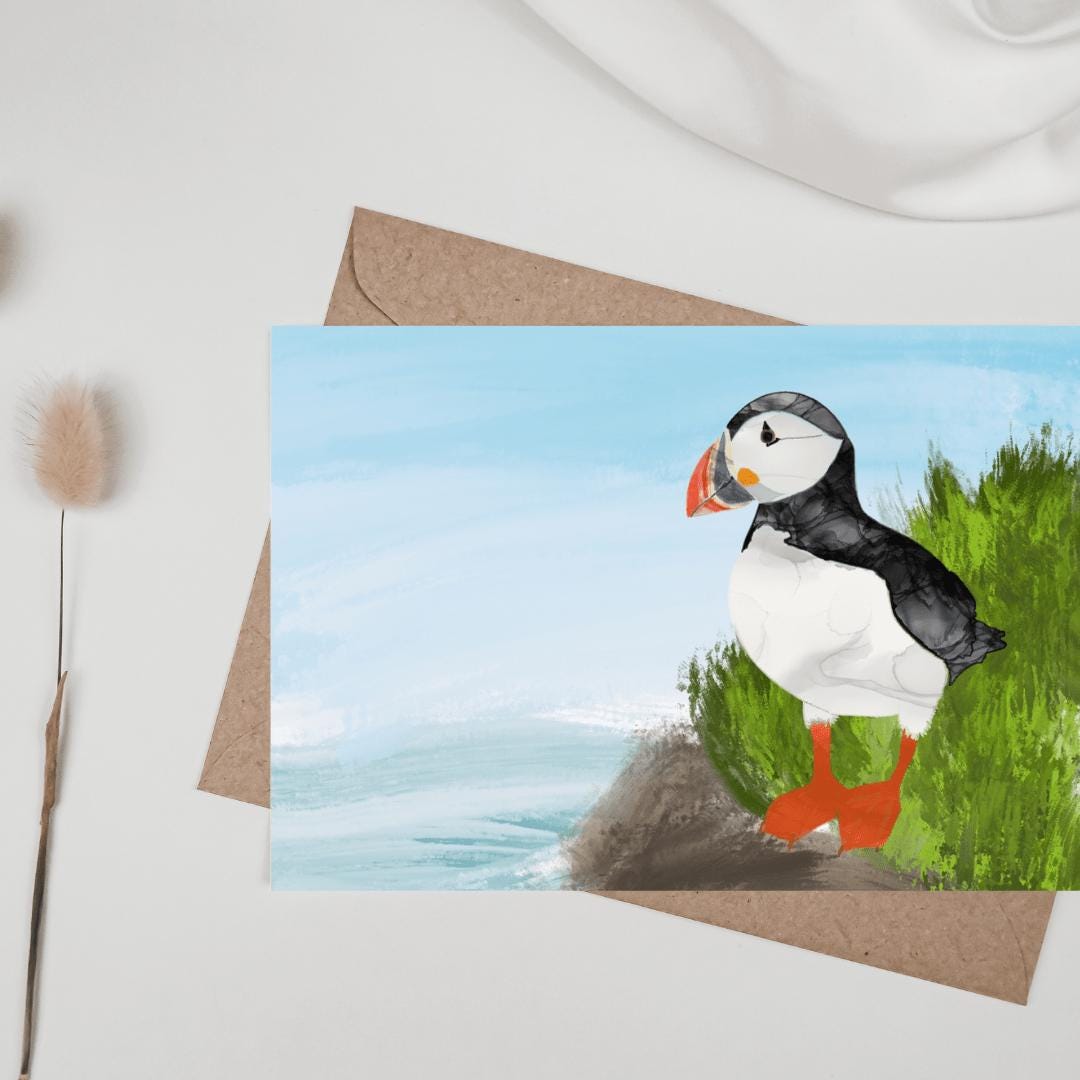 Greetings Card | Puffin - Set of 5 Notecards - Uphouse Crafts