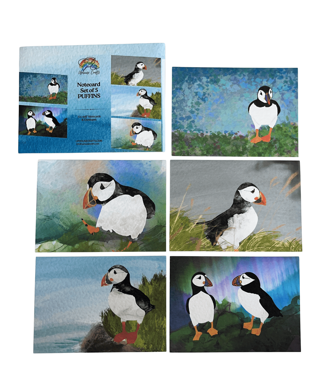 Greetings Card | Puffin - Set of 5 Notecards - Uphouse Crafts