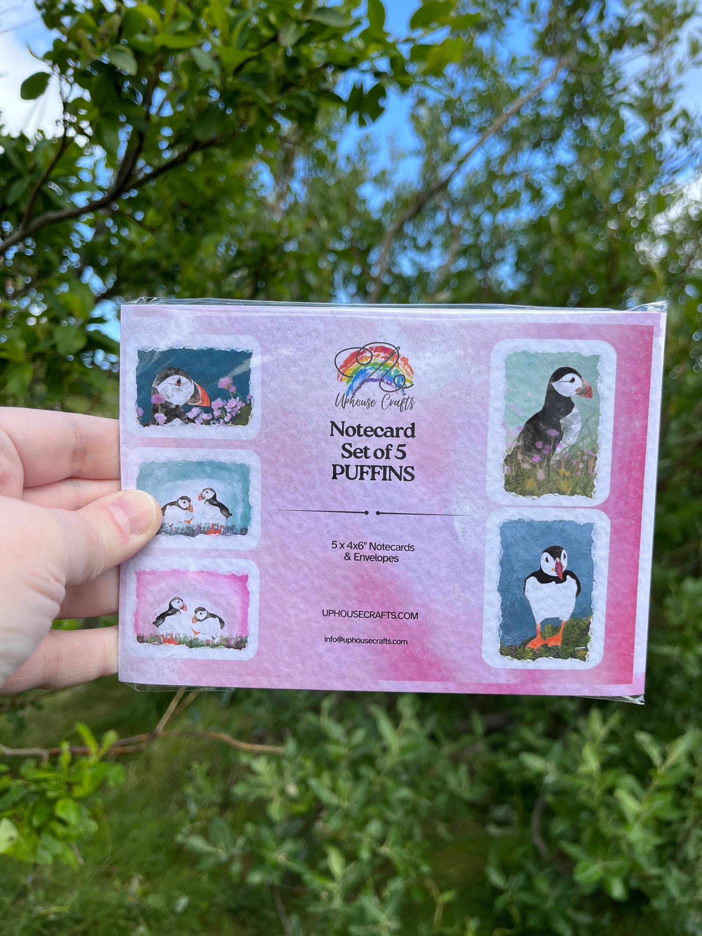 Greetings Card | Puffin - Set of 5 Notecards - Uphouse Crafts