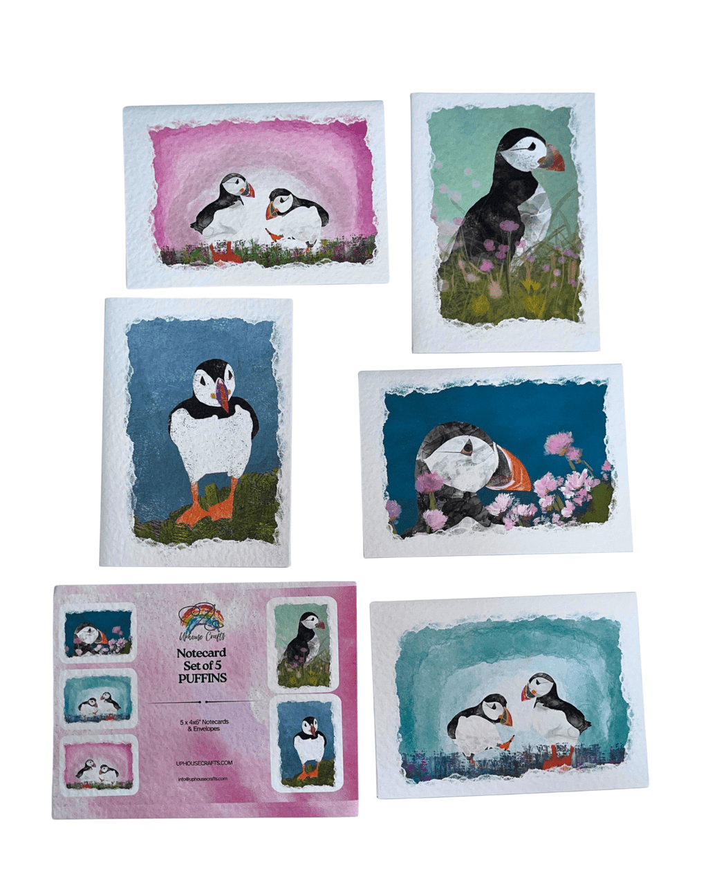 Greetings Card | Puffin - Set of 5 Notecards - Uphouse Crafts