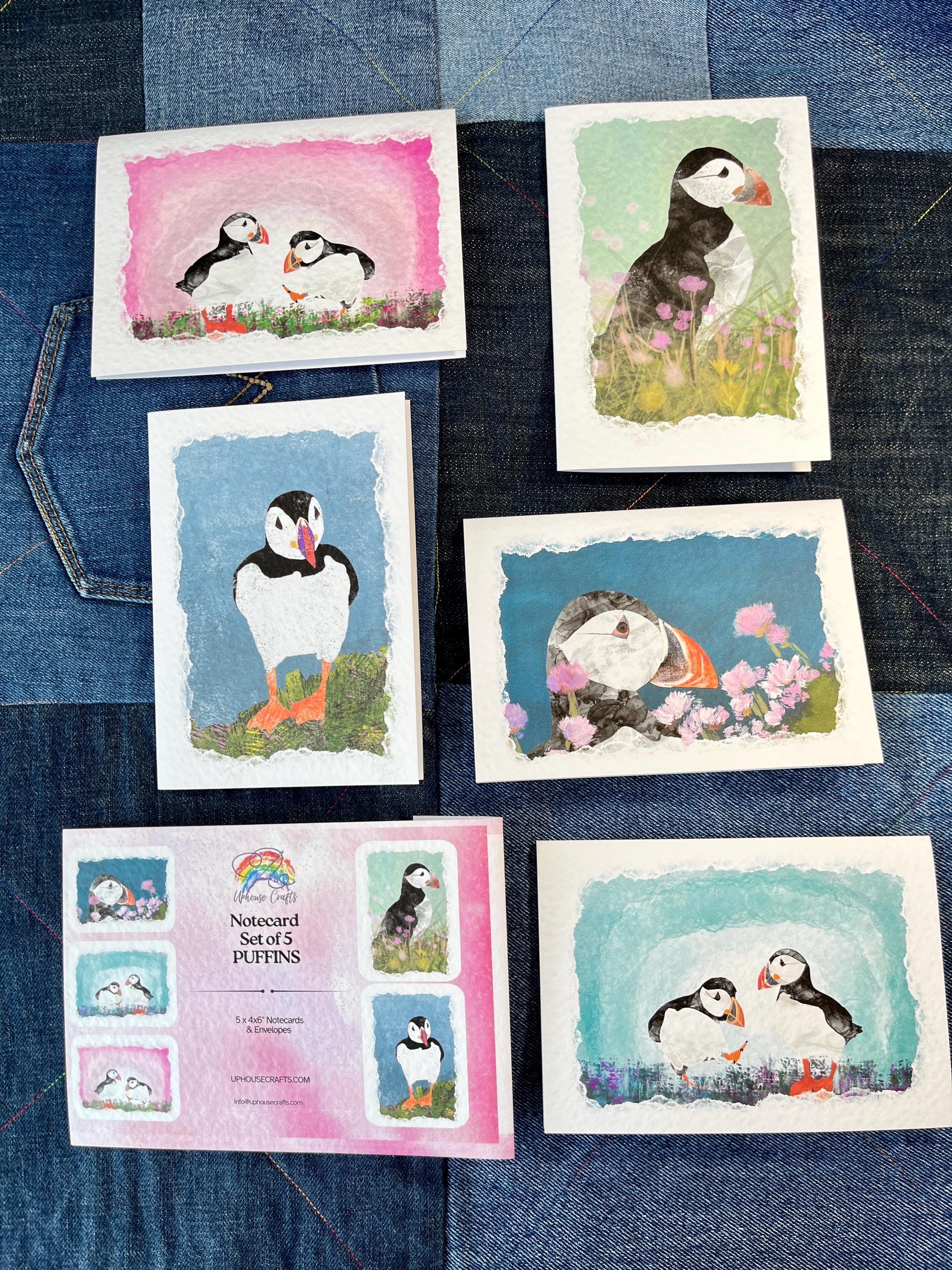 Greetings Card | Puffin - Set of 5 Notecards - Uphouse Crafts