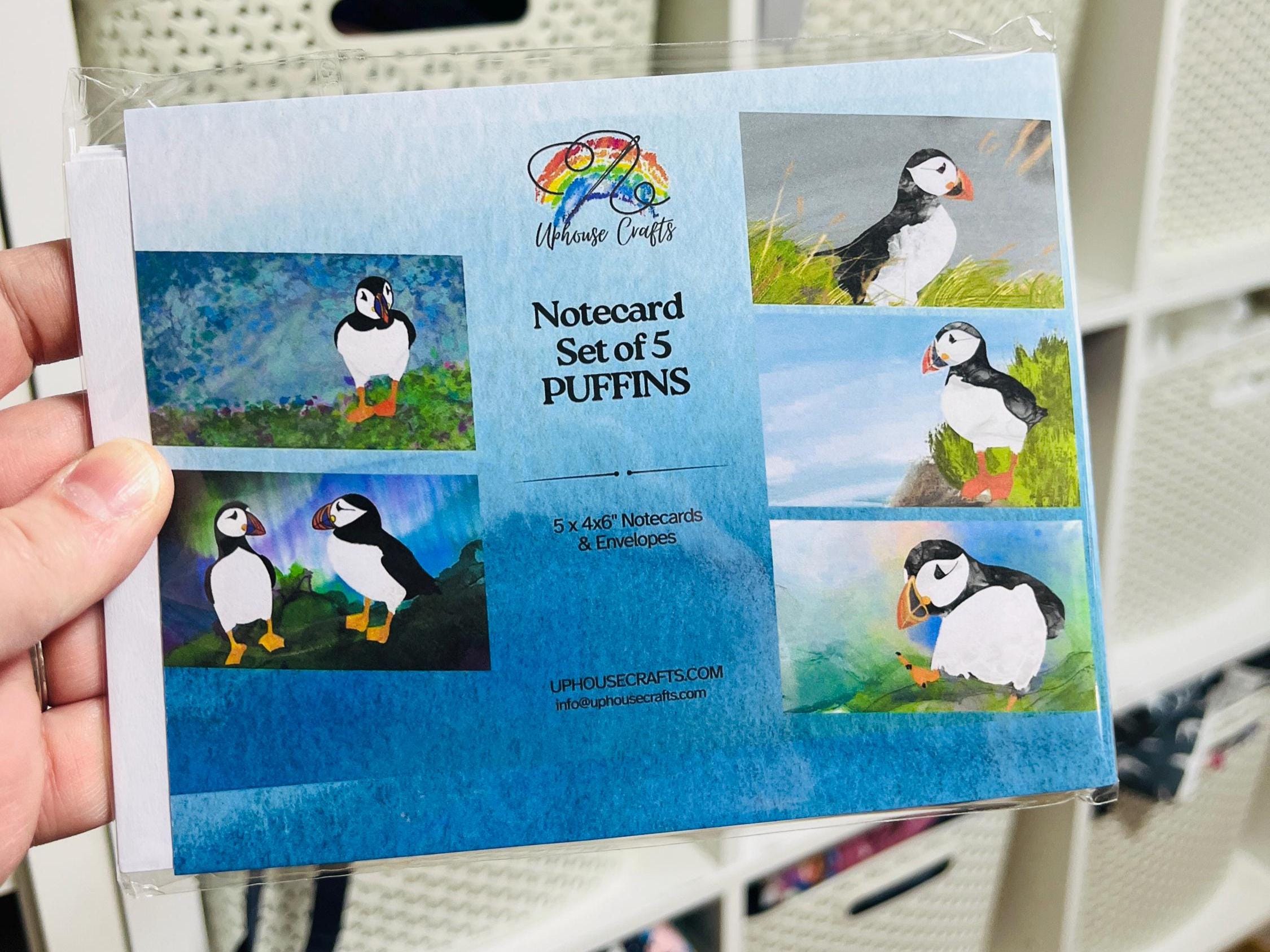 Greetings Card | Puffin - Set of 5 Notecards - Uphouse Crafts