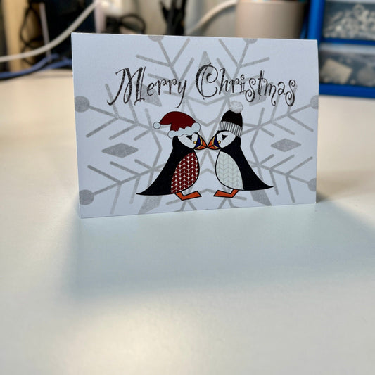 Greetings Card | Red Fair Isle Christmas Puffin