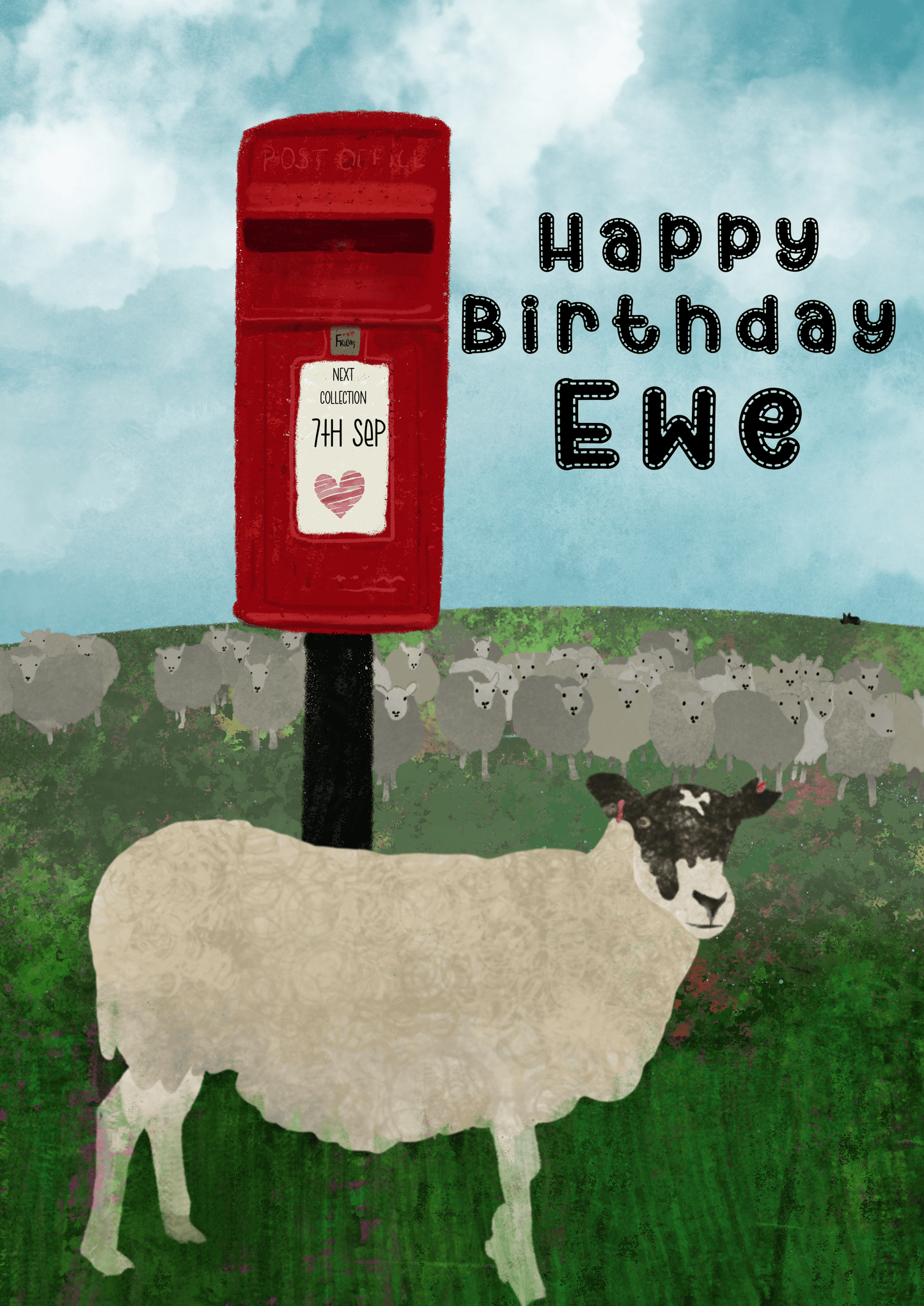 Greetings Card | Sheep Postbox - Personalised Birthday Card, Anniversary Card, Valentines Card Flock of sheep