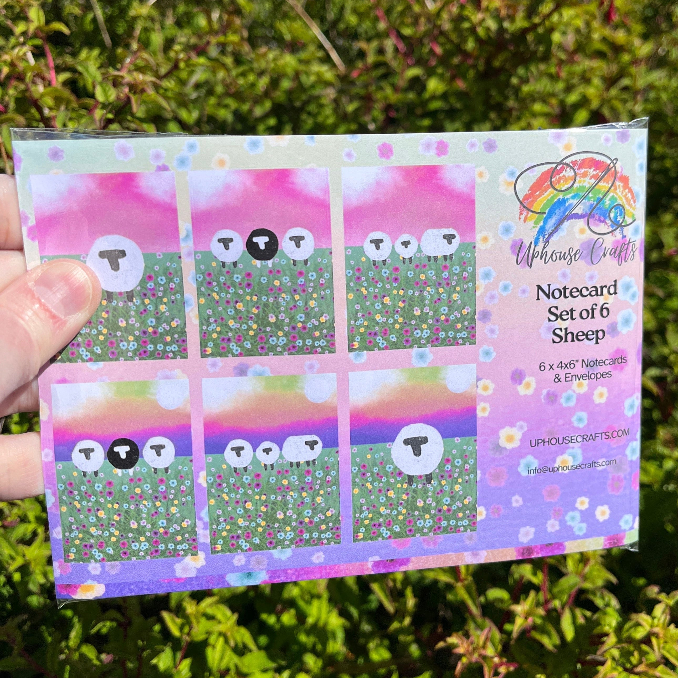 Greetings Card | Shetland - Set of 6 Sheep Notecards | Pink & Sunset - Uphouse Crafts