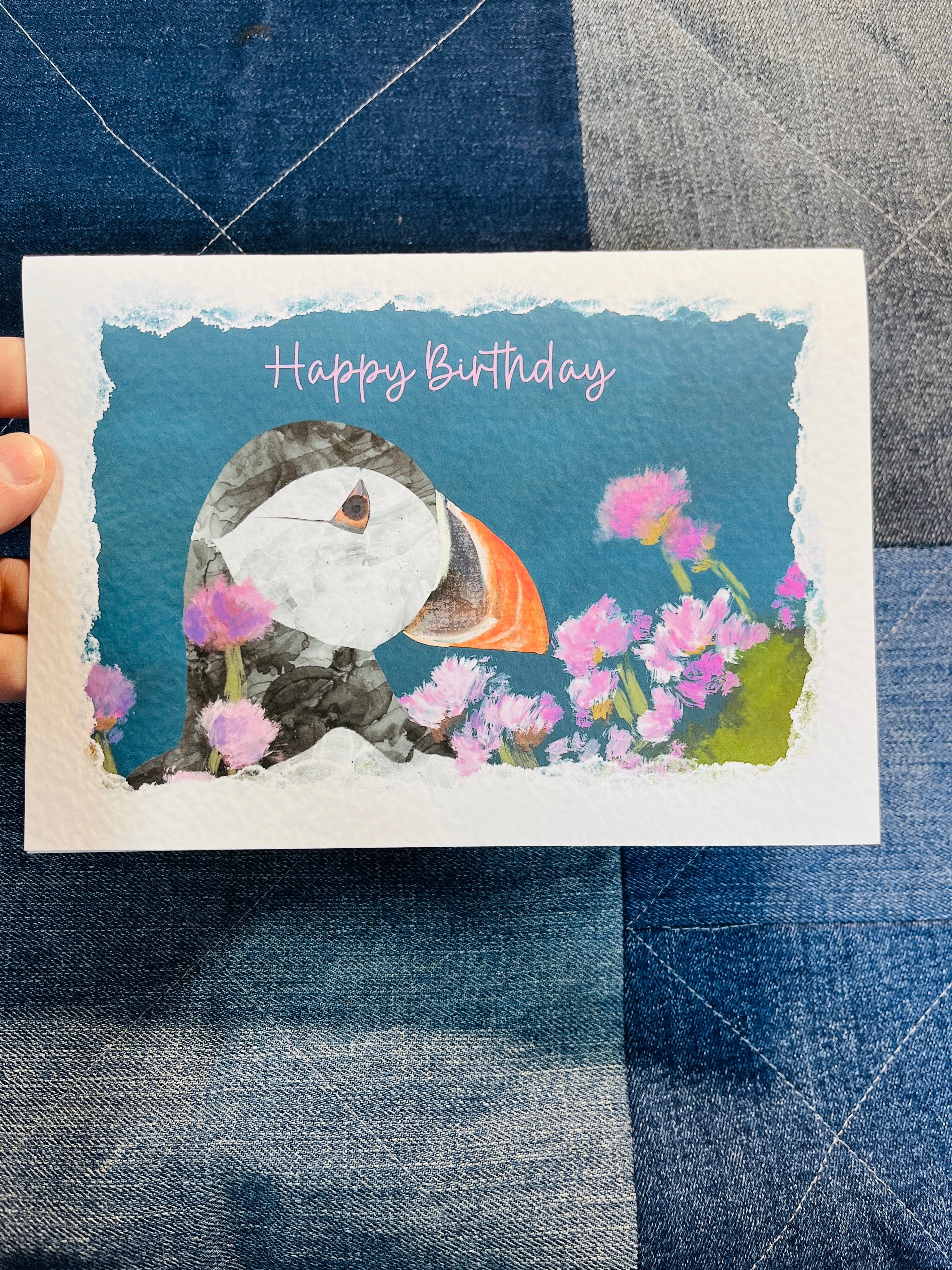 Greetings Card | Wildflower Puffin - Personalised Birthday Card, Anniversary Card, Valentines Card, Mother’s Day Card - Uphouse Crafts