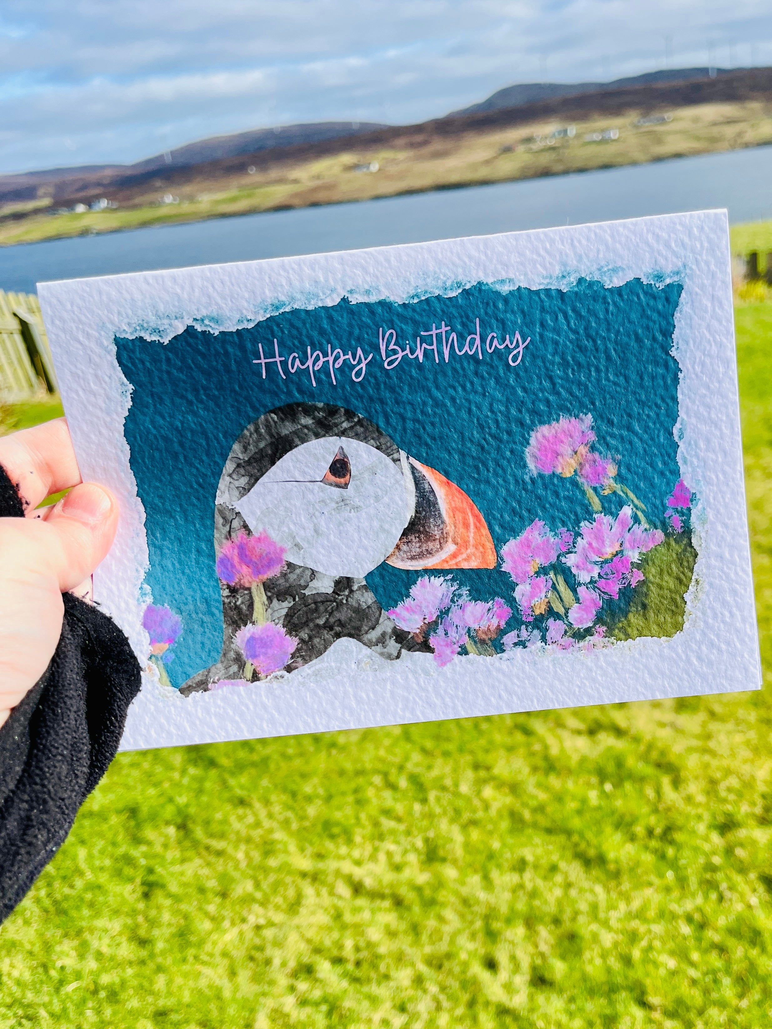 Greetings Card | Wildflower Puffin - Personalised Birthday Card, Anniversary Card, Valentines Card, Mother’s Day Card - Uphouse Crafts