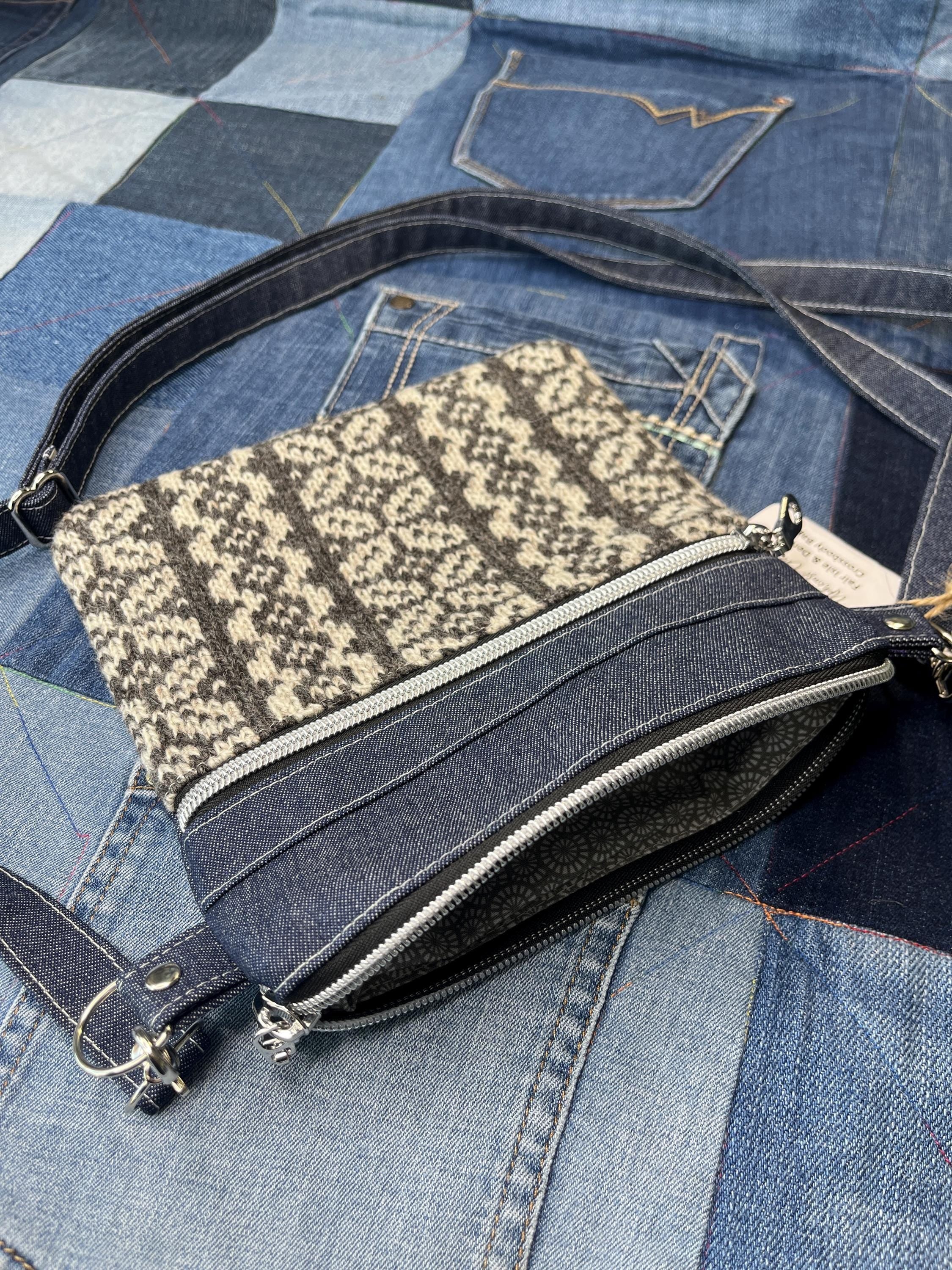 Grey Shetland Wool Denim Crossbody Bag - Uphouse Crafts