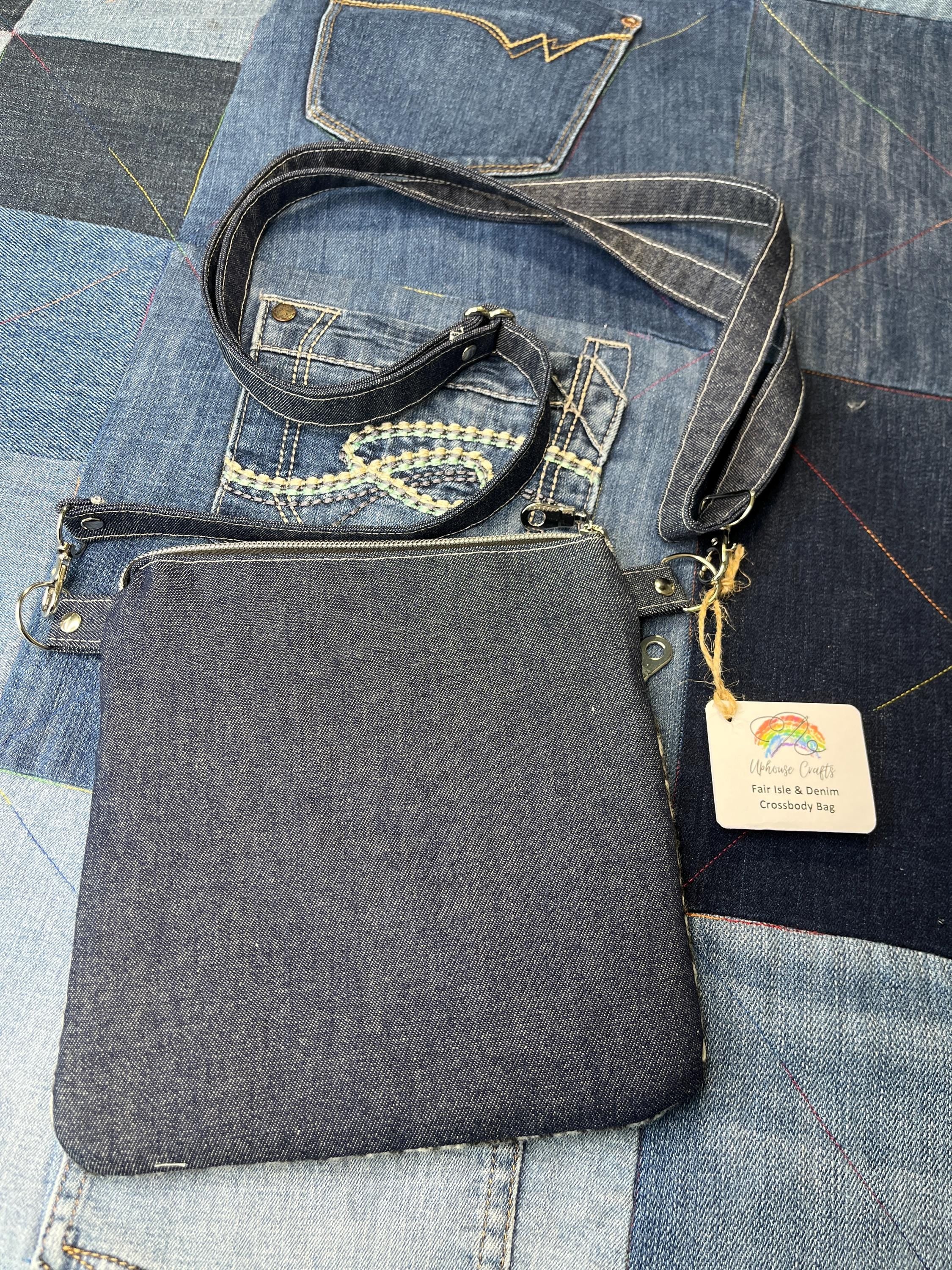 Grey Shetland Wool Denim Crossbody Bag - Uphouse Crafts