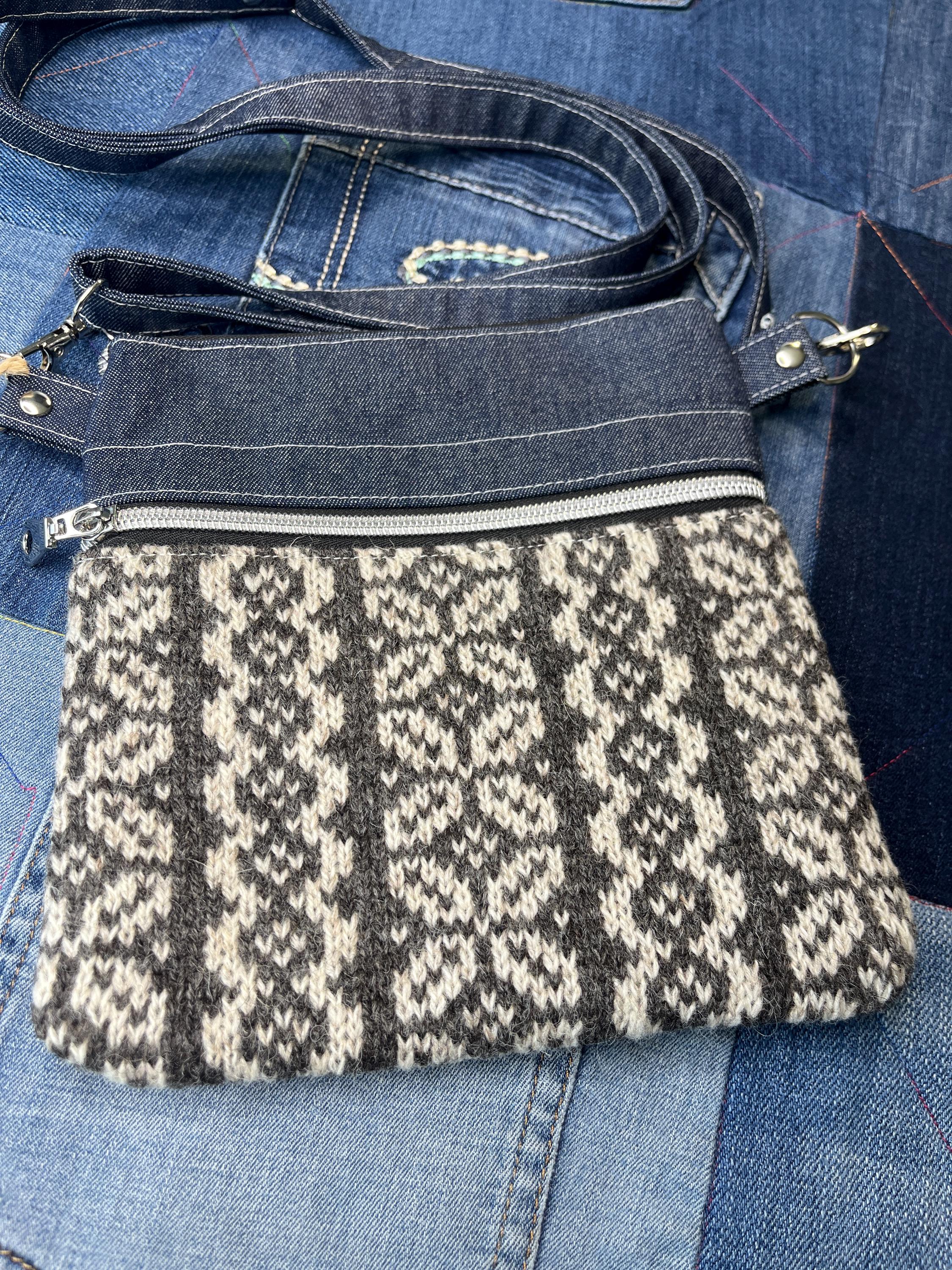 Grey Shetland Wool Denim Crossbody Bag - Uphouse Crafts