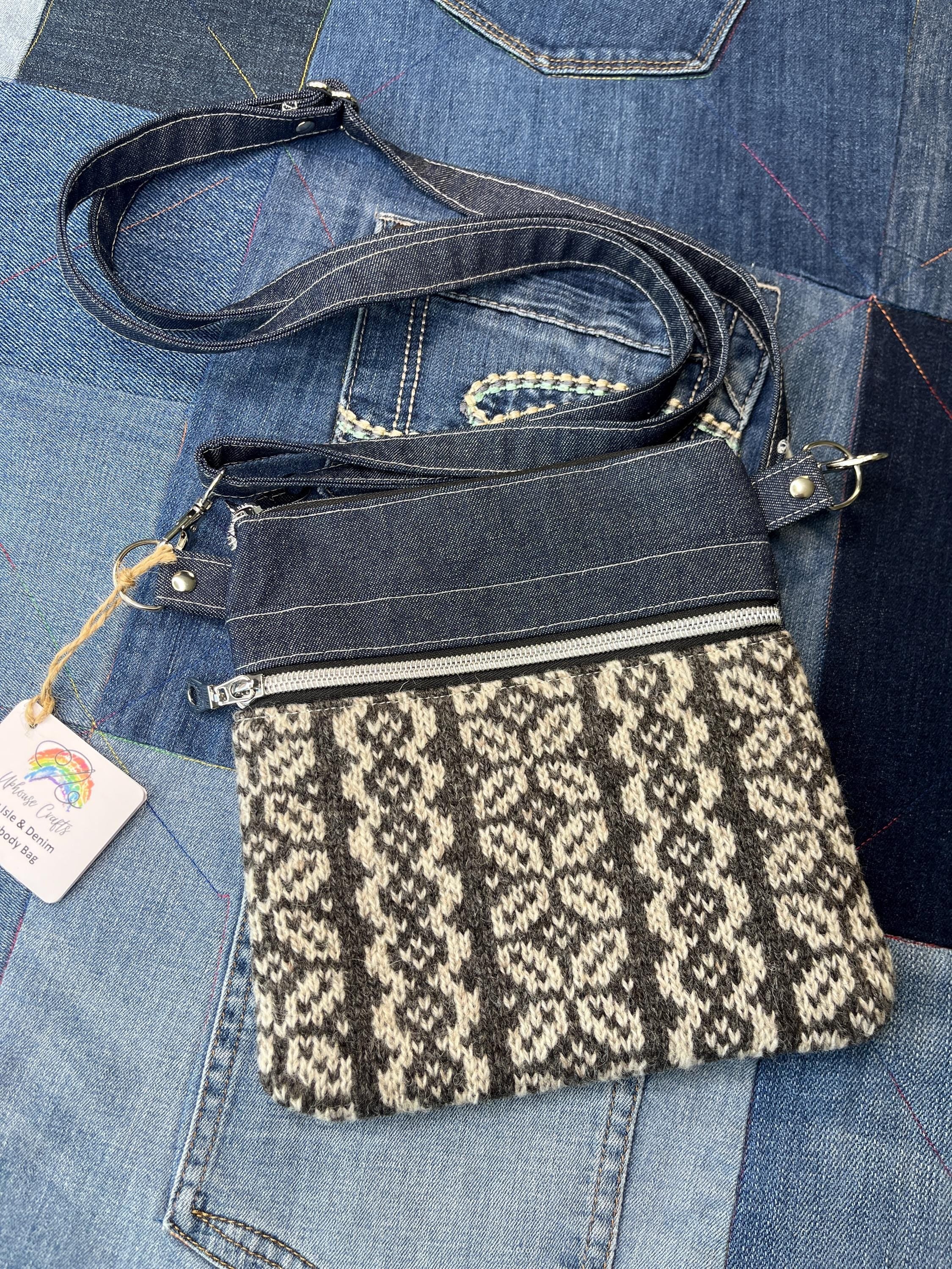Grey Shetland Wool Denim Crossbody Bag - Uphouse Crafts
