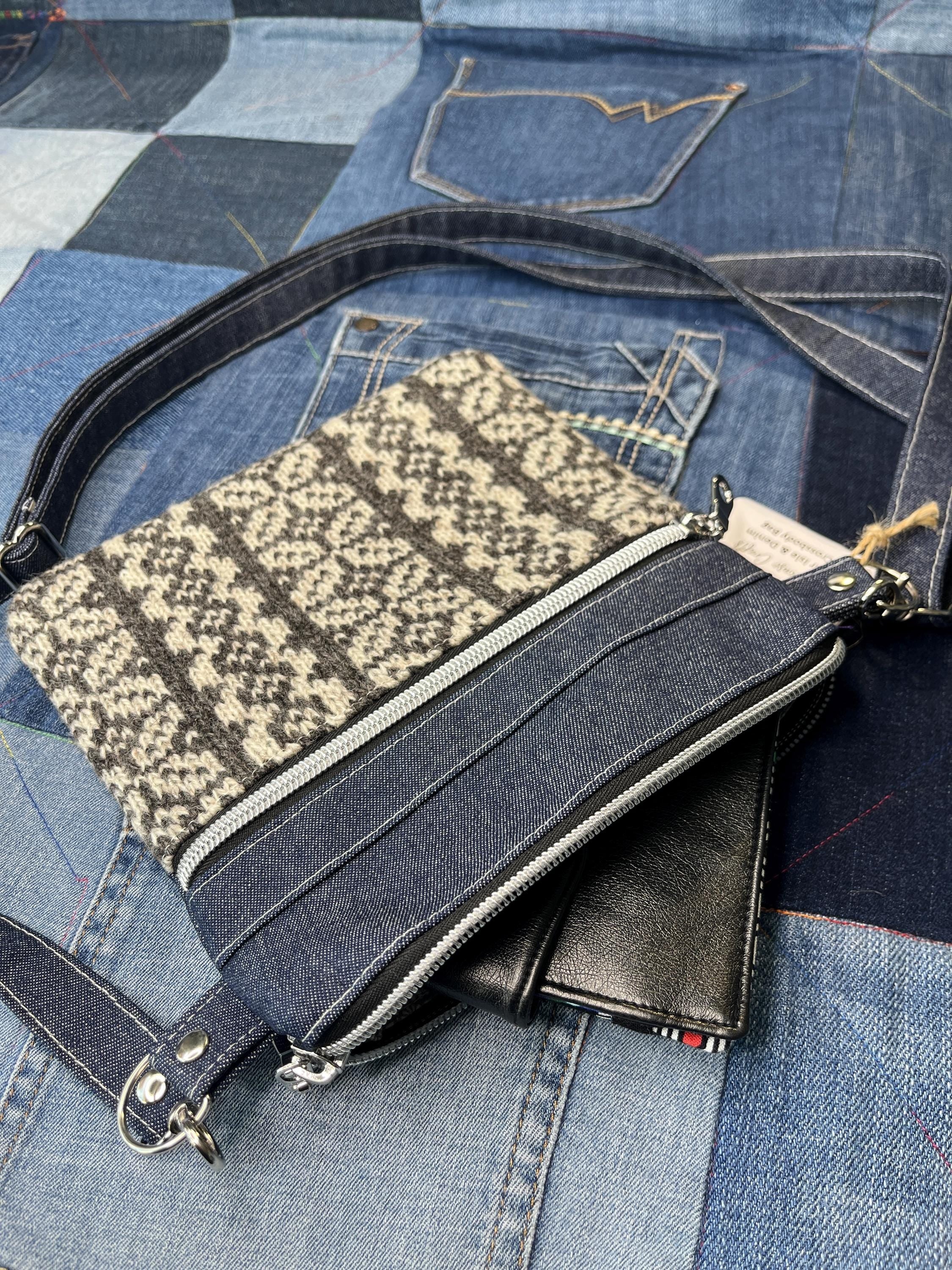 Grey Shetland Wool Denim Crossbody Bag - Uphouse Crafts