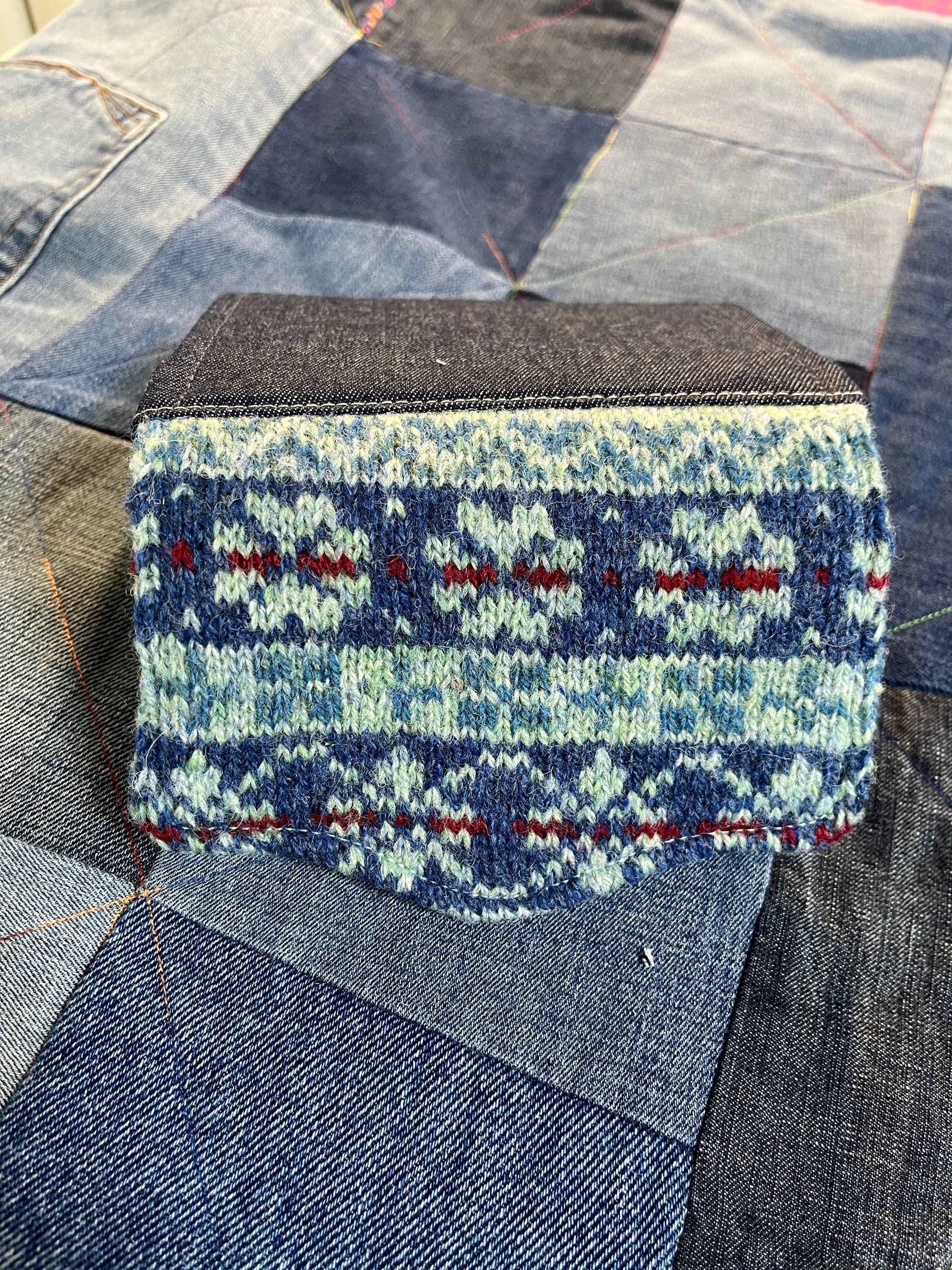Hand Knitted Fair Isle Purse | Blue Burgundy - Uphouse Crafts