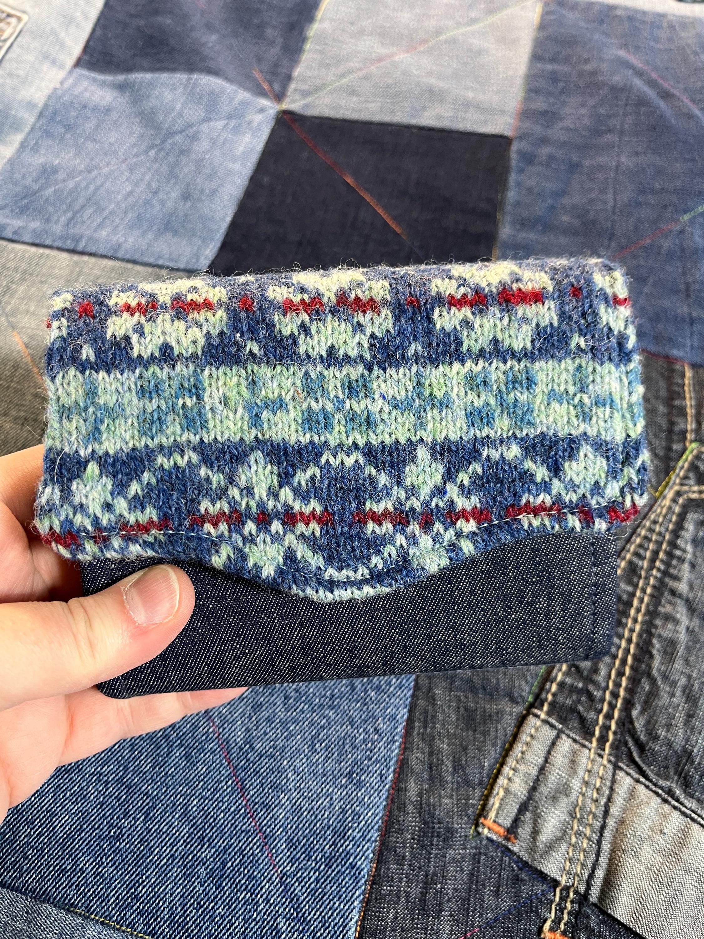Hand Knitted Fair Isle Purse | Blue Burgundy - Uphouse Crafts