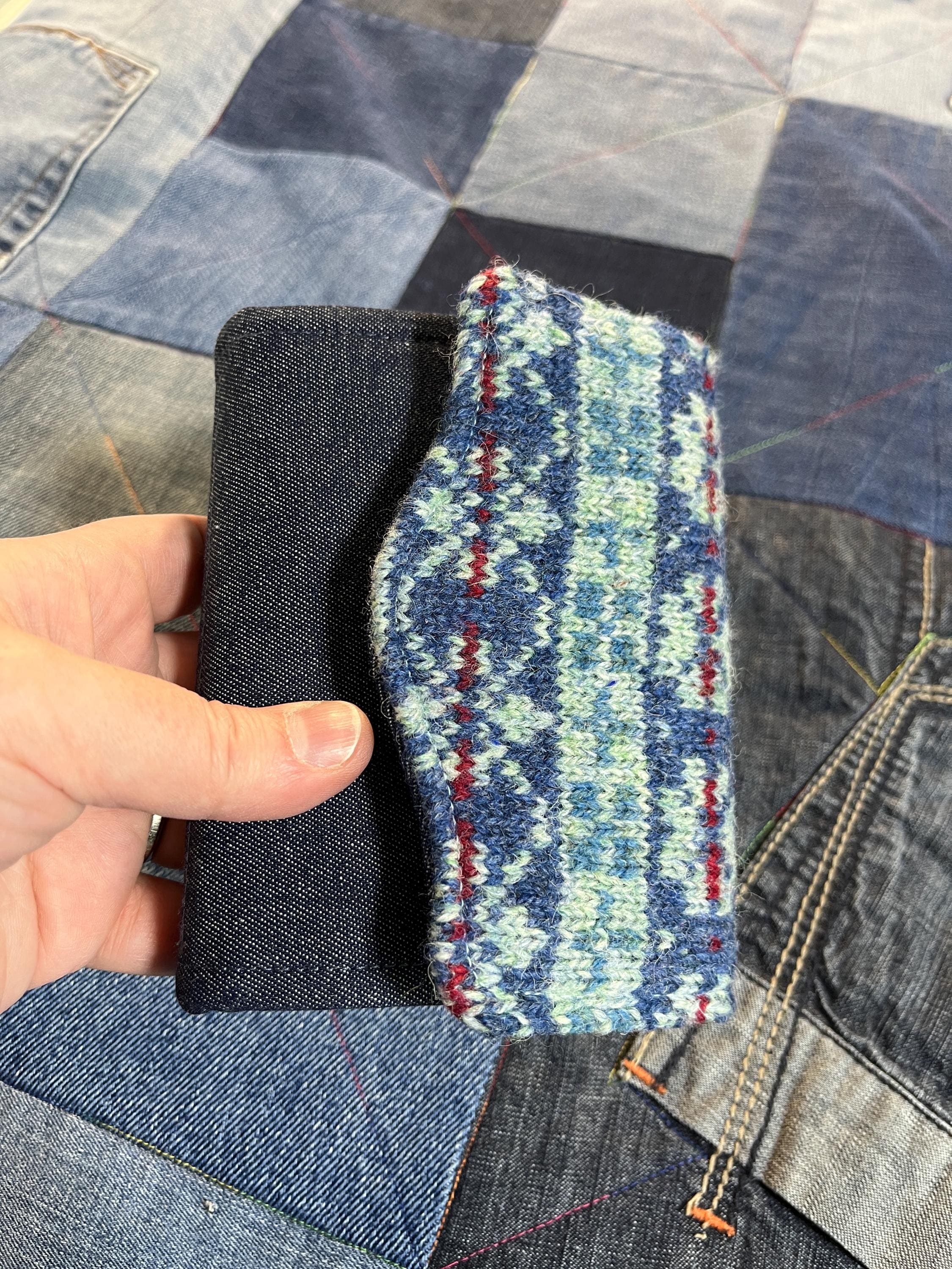 Hand Knitted Fair Isle Purse | Blue Burgundy - Uphouse Crafts